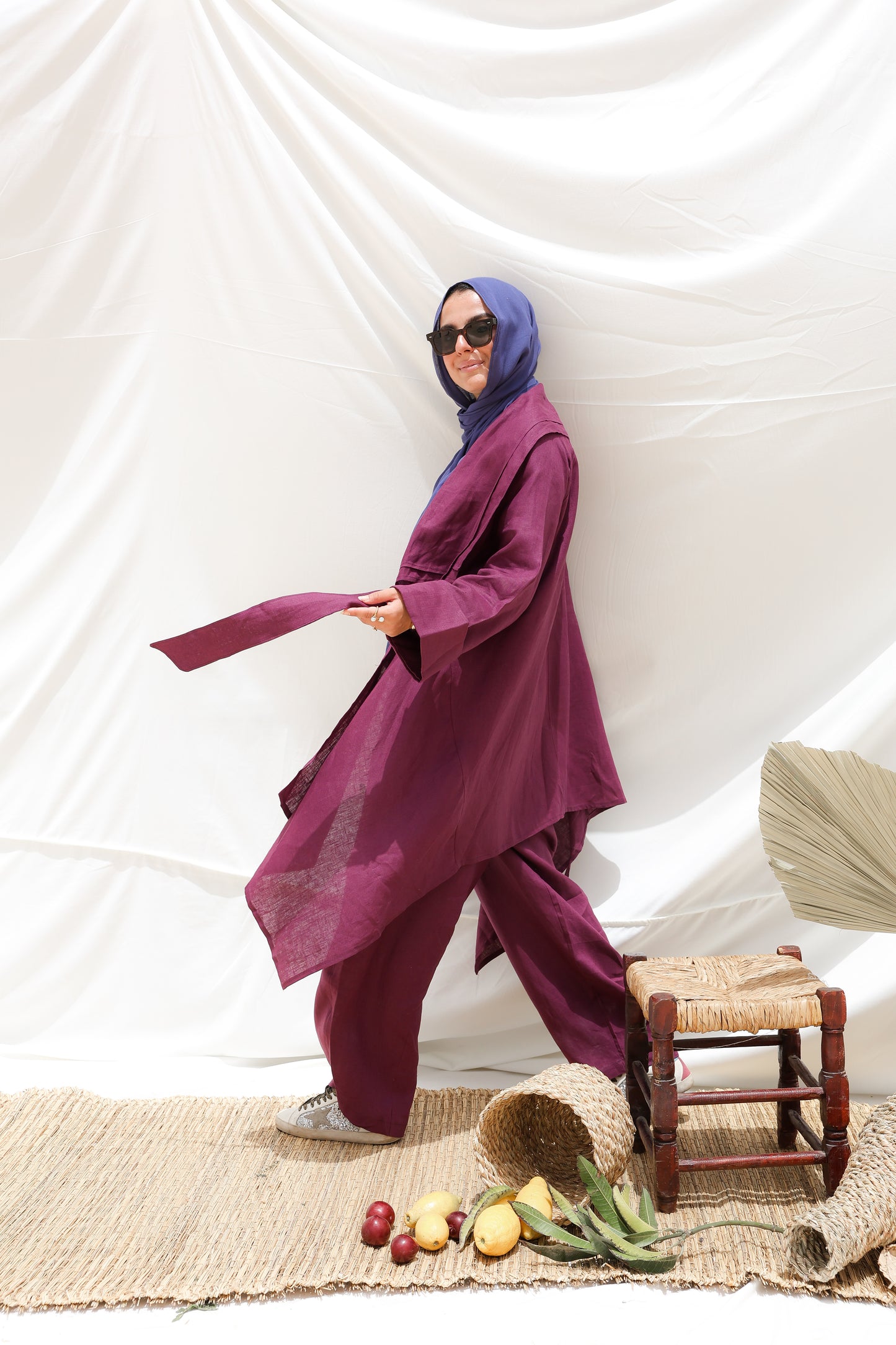 The Flow Co-ord Linen (Cardigan) in Mulberry