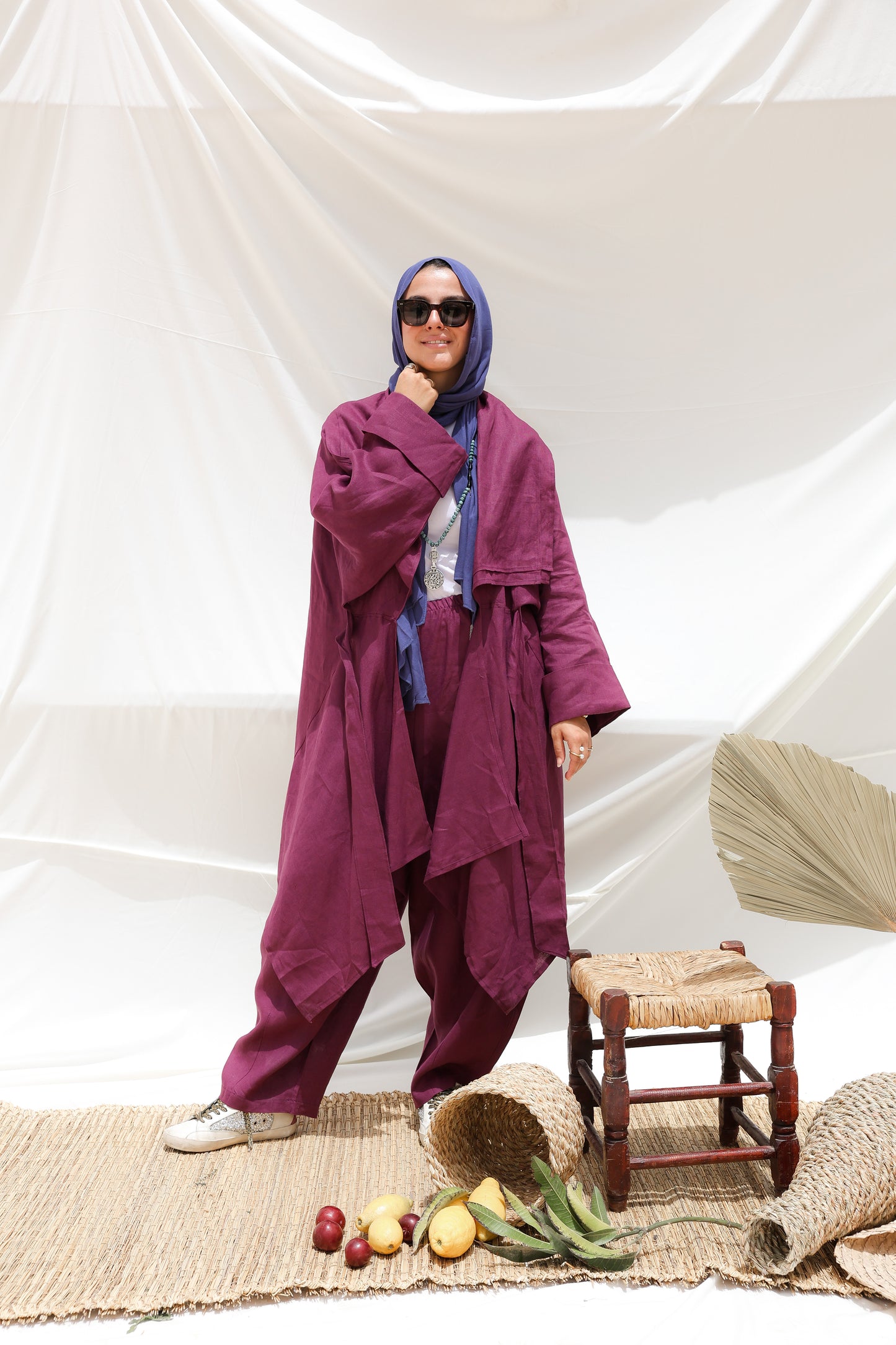 The Flow Co-ord Linen (Cardigan) in Mulberry