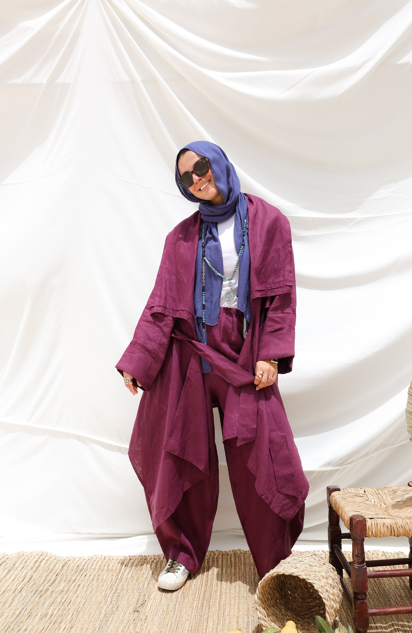 The Flow Co-ord Linen (Cardigan) in Mulberry