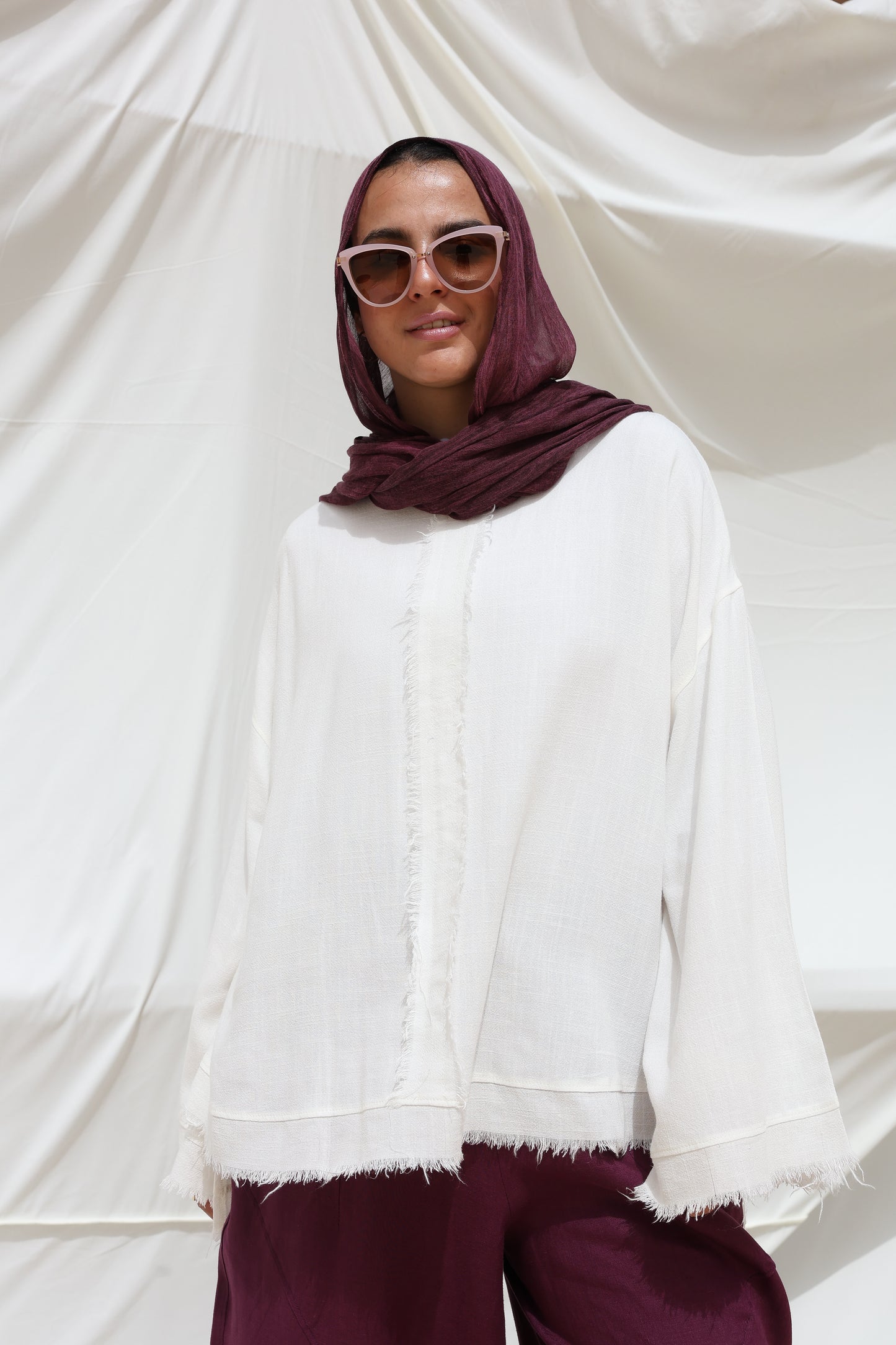 The Unfinished Bell Sleeves Linen Top in White