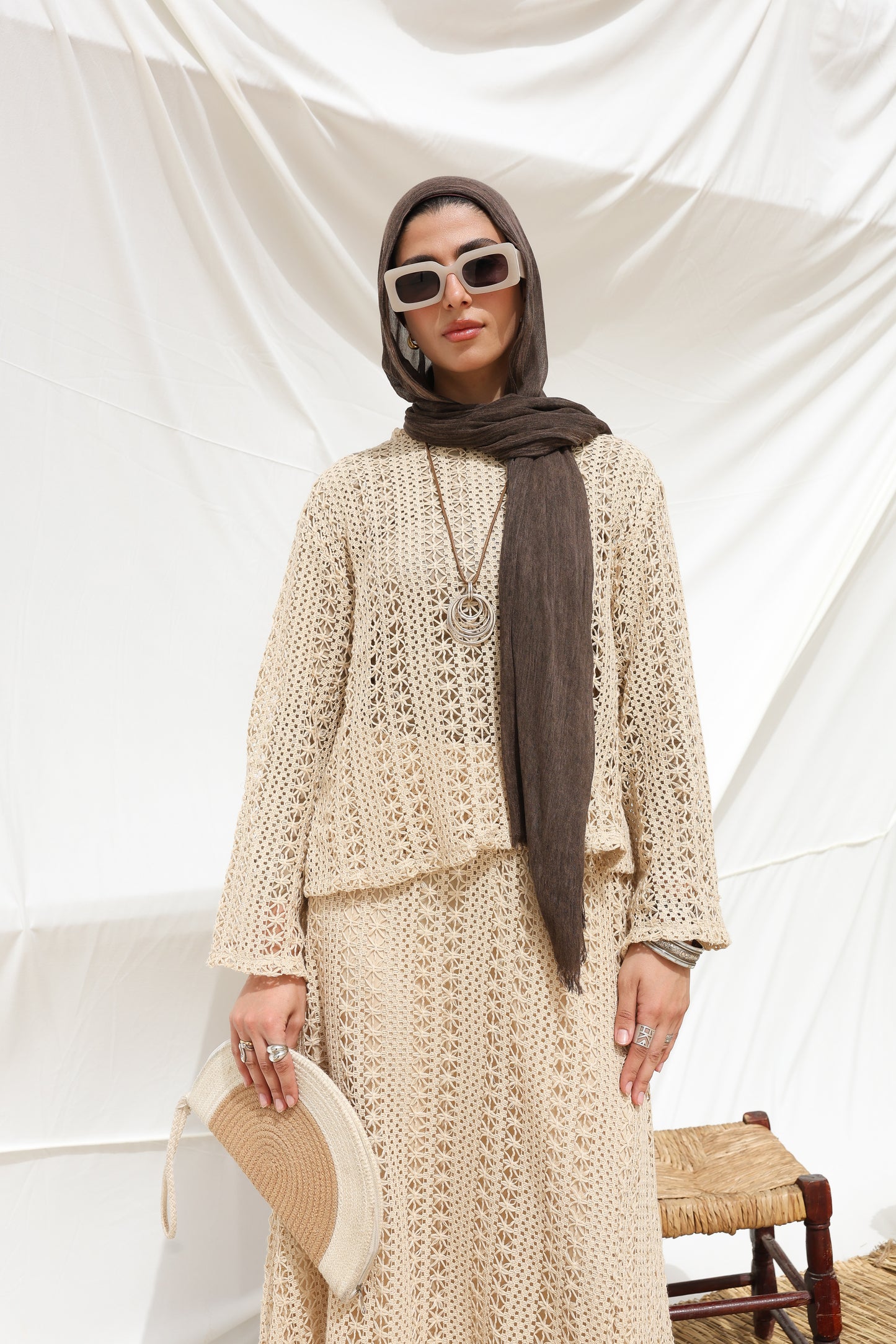 Solary Skirt Crochet Set in Beige