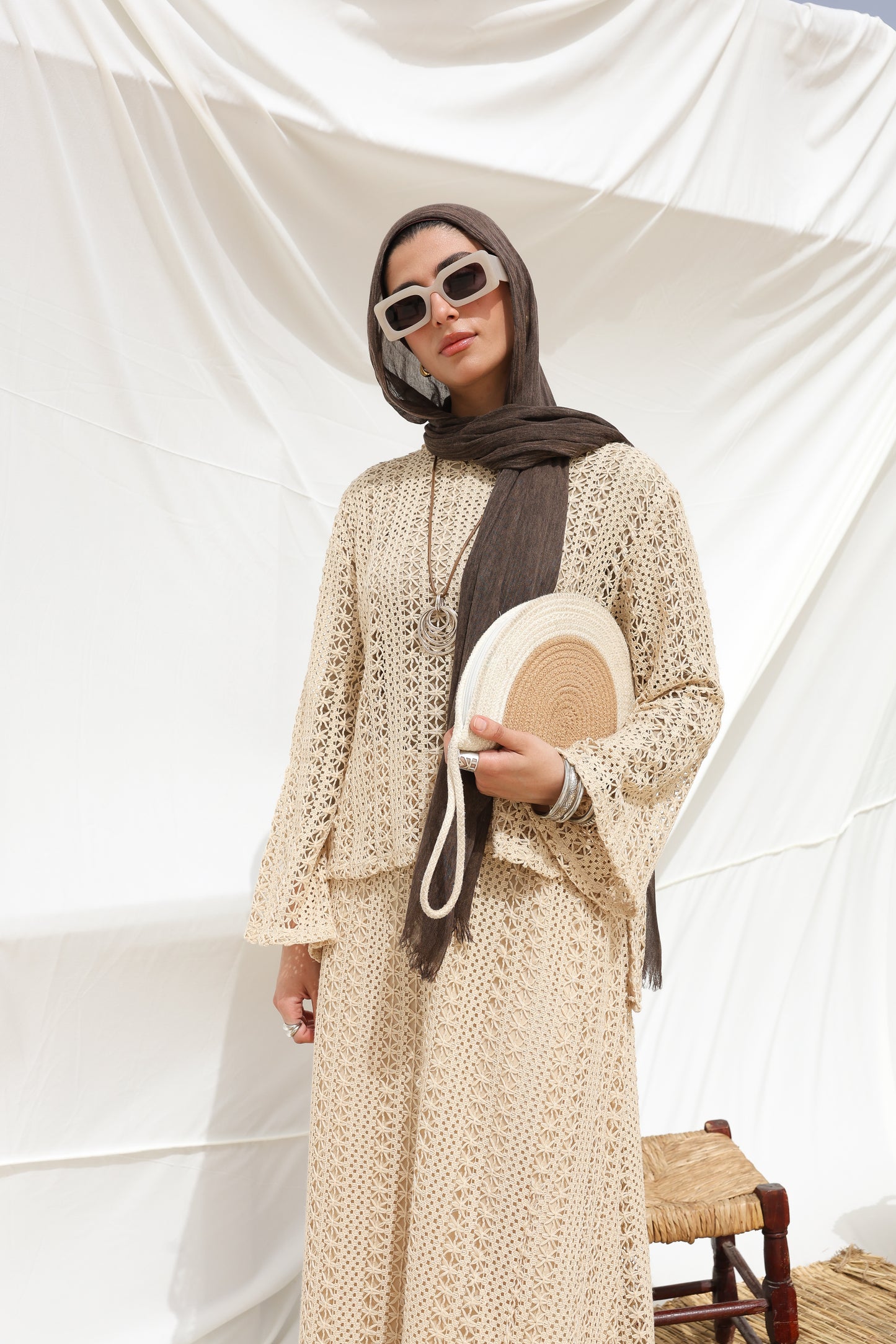 Solary Skirt Crochet Set in Beige