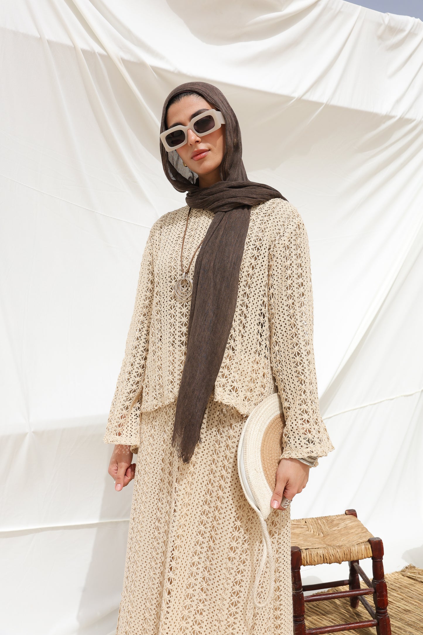 Solary Skirt Crochet Set in Beige