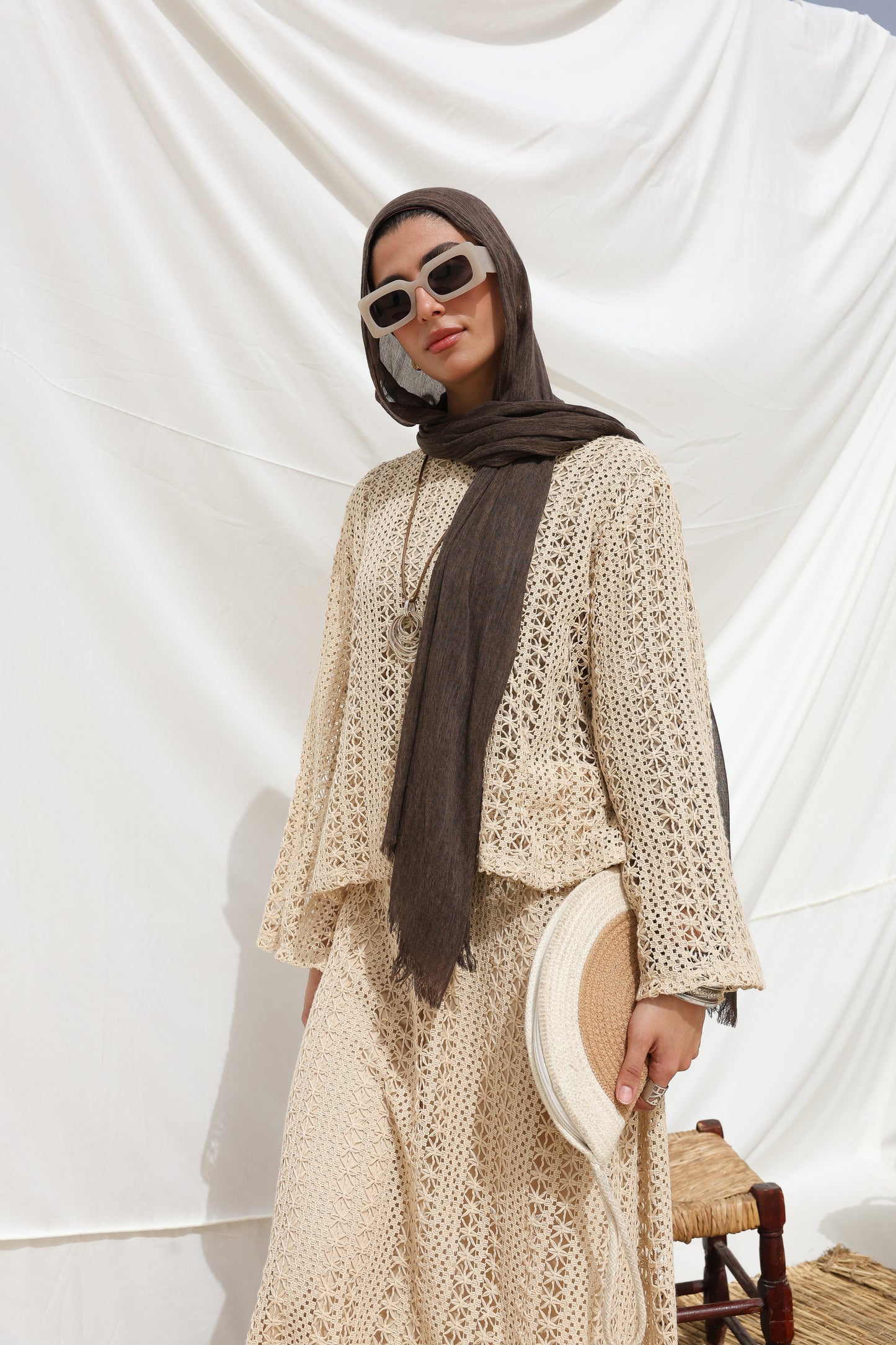 Solary Skirt Crochet Set in Beige