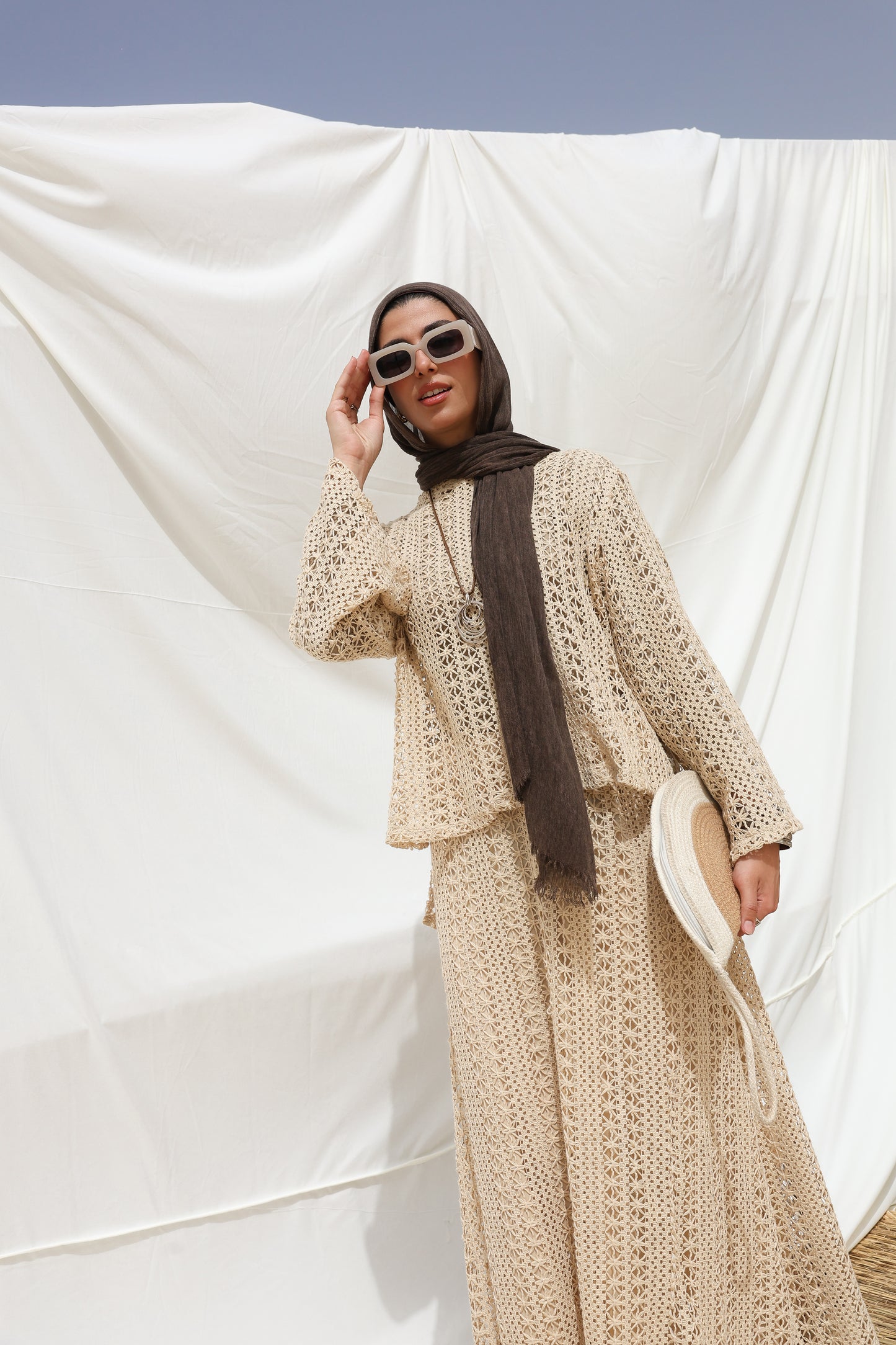 Solary Skirt Crochet Set in Beige