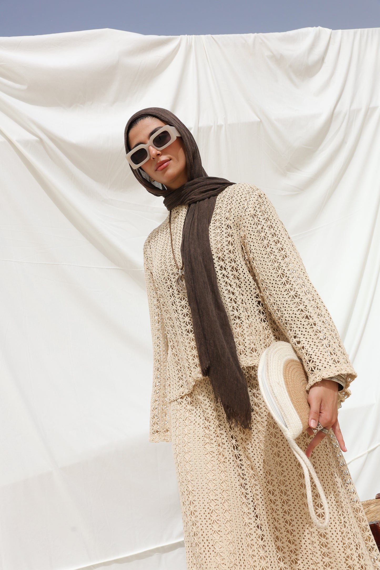 Solary Skirt Crochet Set in Beige