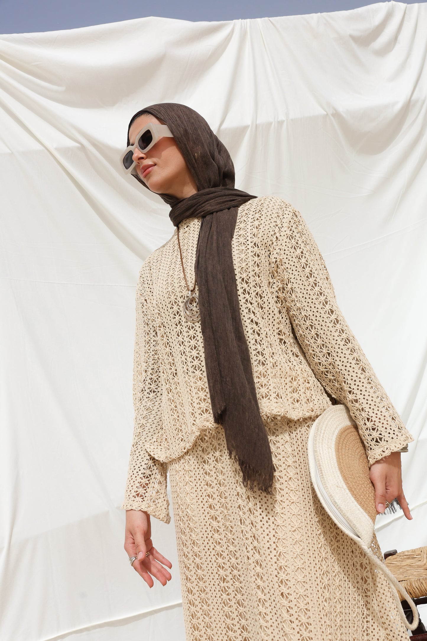 Solary Skirt Crochet Set in Beige
