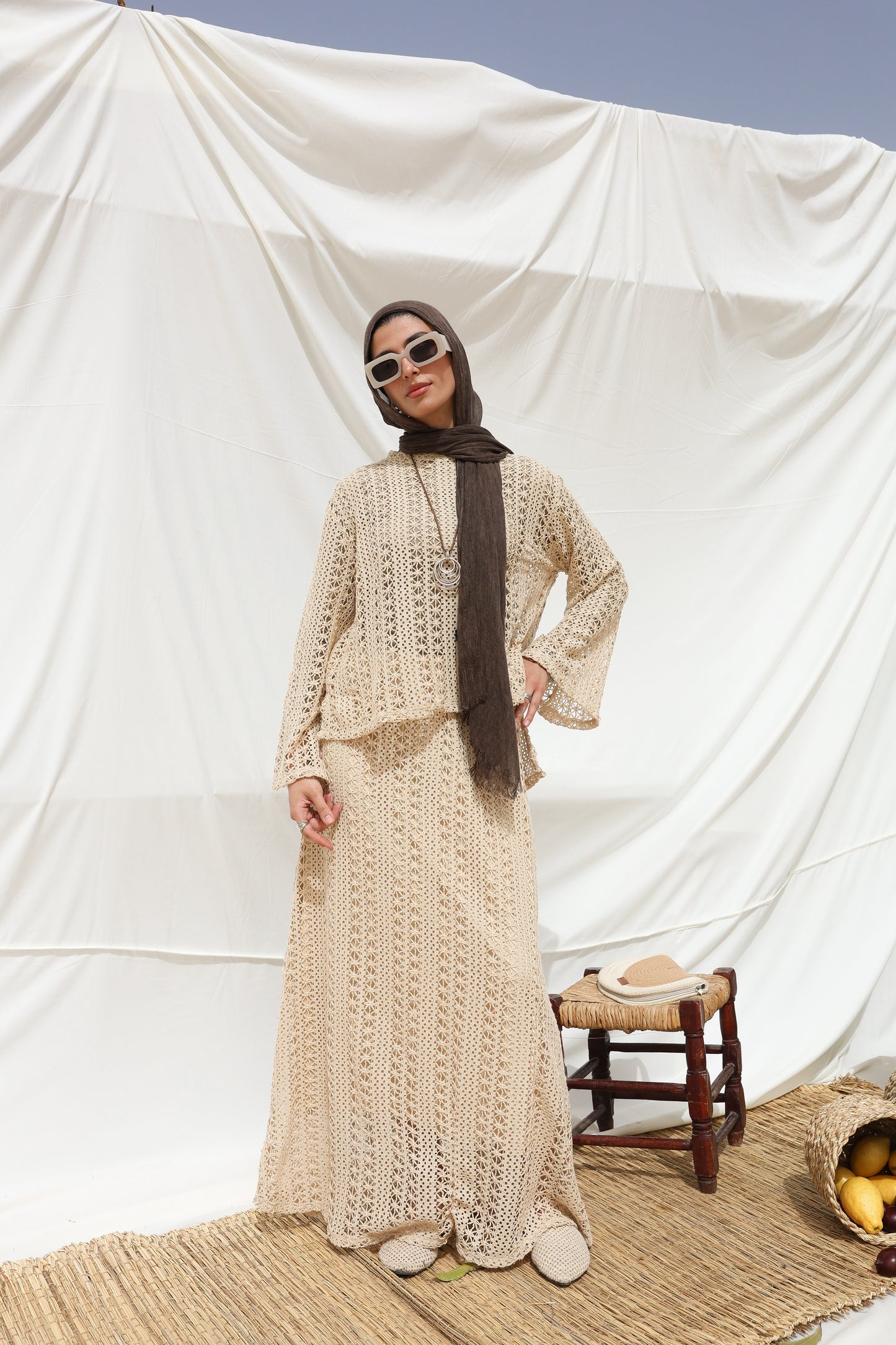 Solary Skirt Crochet Set in Beige
