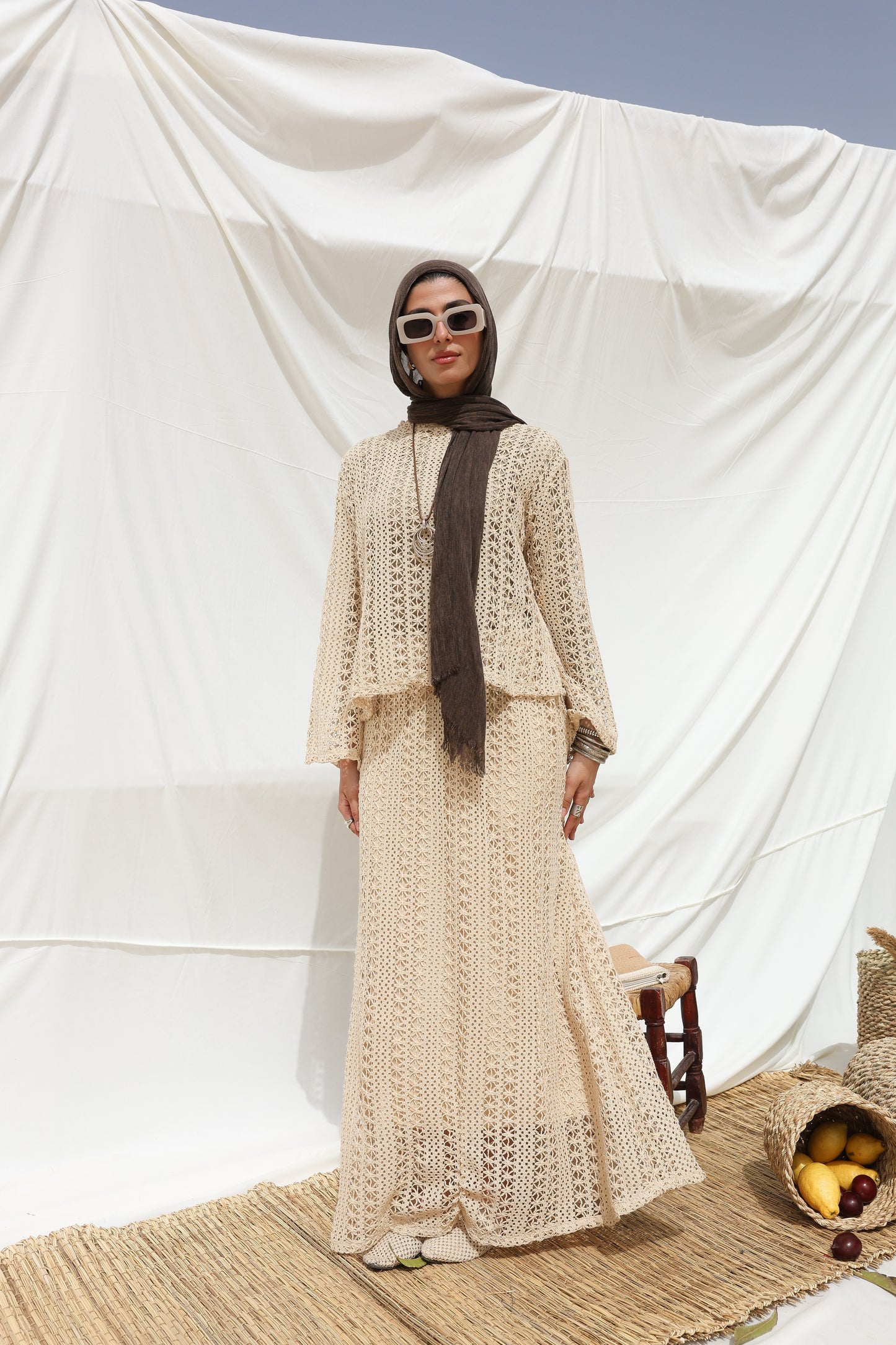 Solary Skirt Crochet Set in Beige
