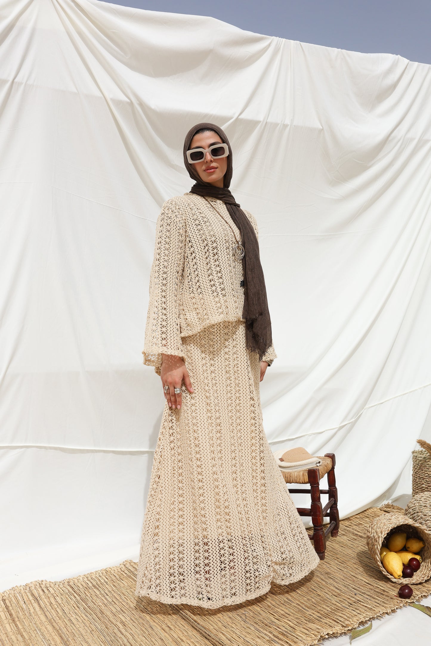 Solary Skirt Crochet Set in Beige