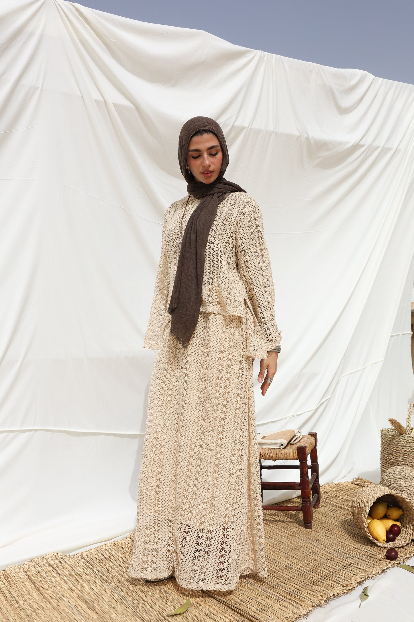 Solary Skirt Crochet Set in Beige