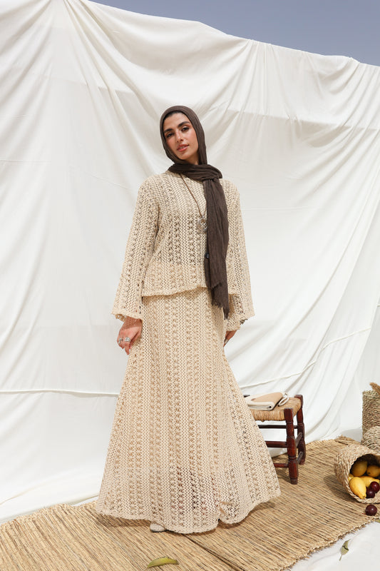 Solary Skirt Crochet Set in Beige