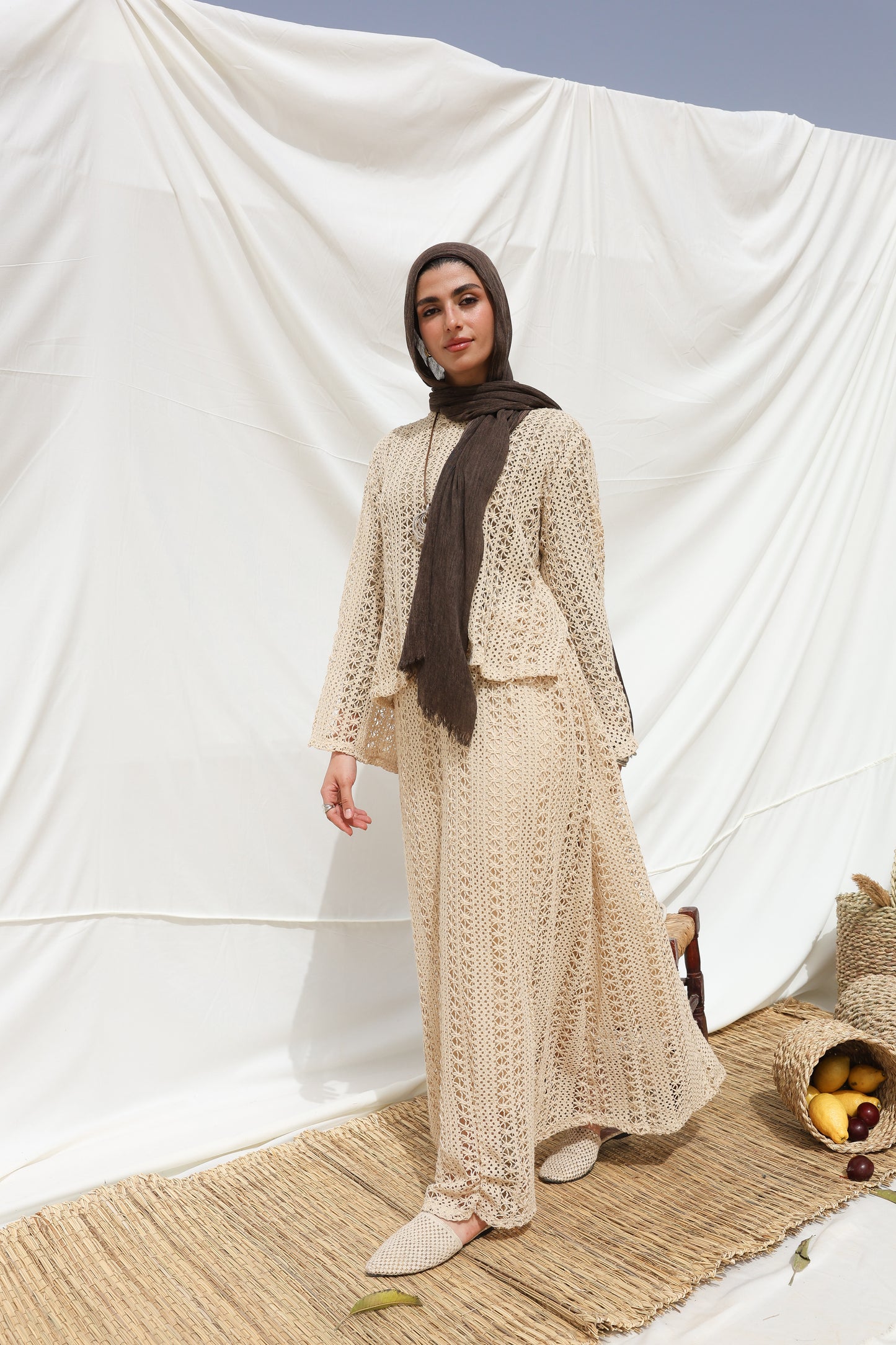 Solary Skirt Crochet Set in Beige
