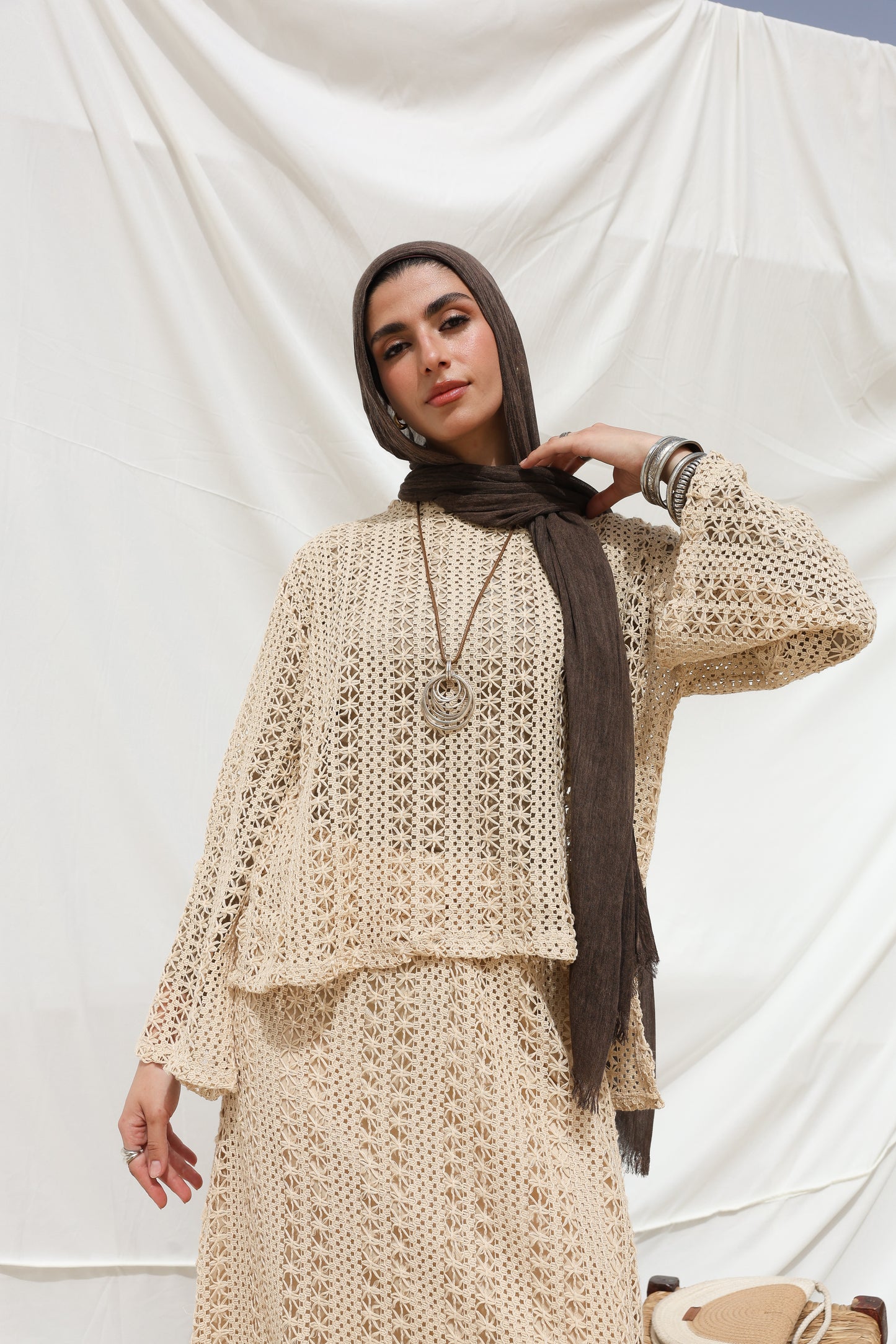 Solary Skirt Crochet Set in Beige