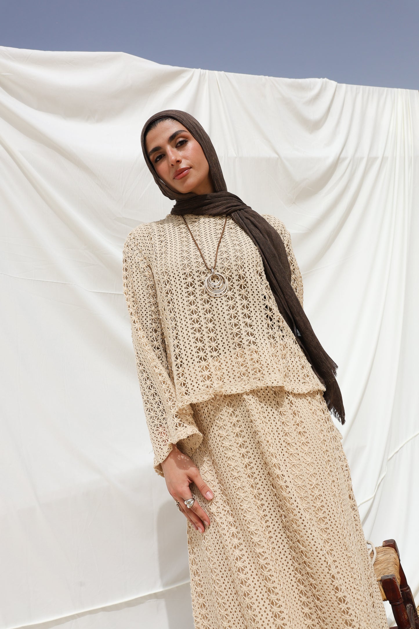 Solary Skirt Crochet Set in Beige