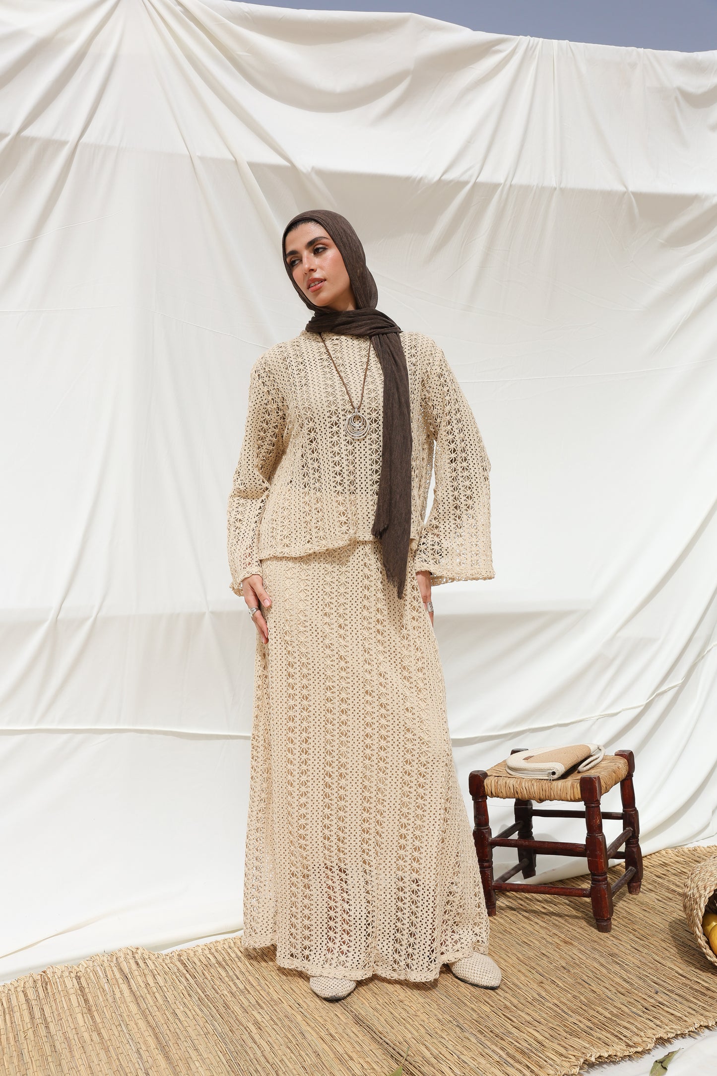 Solary Skirt Crochet Set in Beige