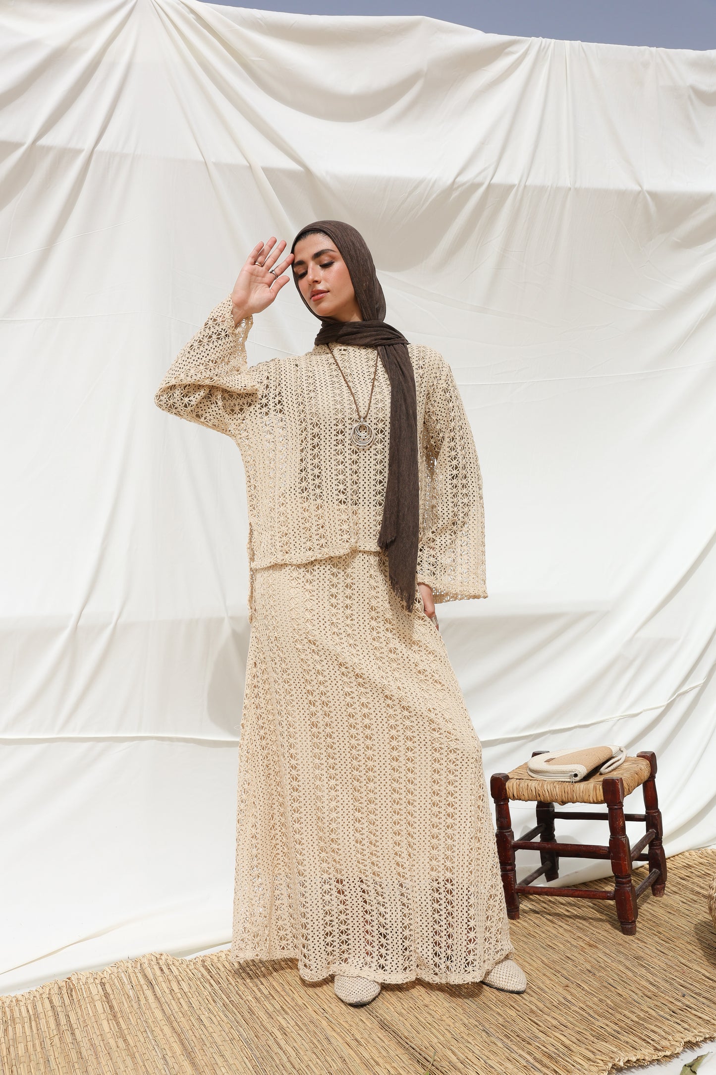 Solary Skirt Crochet Set in Beige