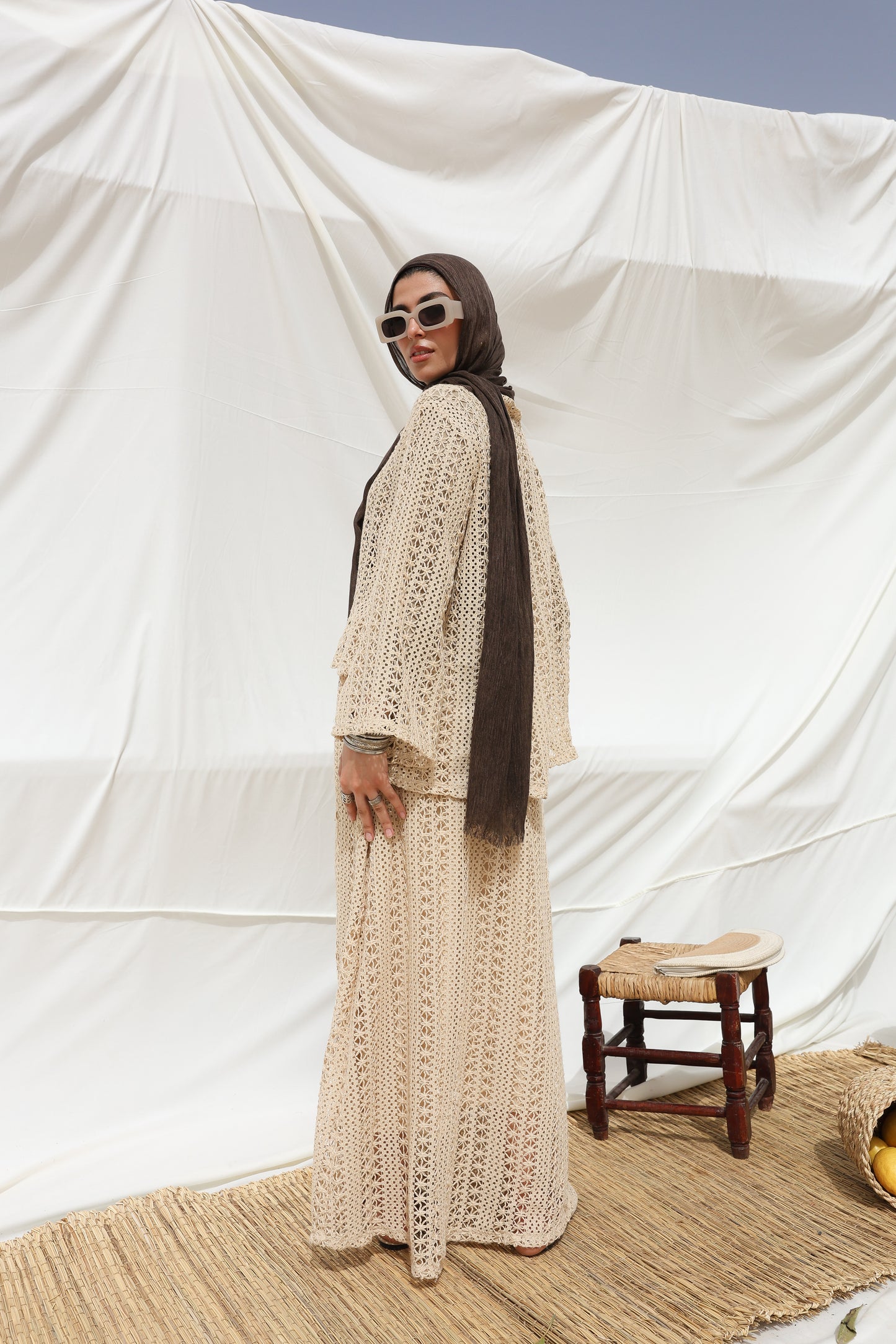 Solary Skirt Crochet Set in Beige
