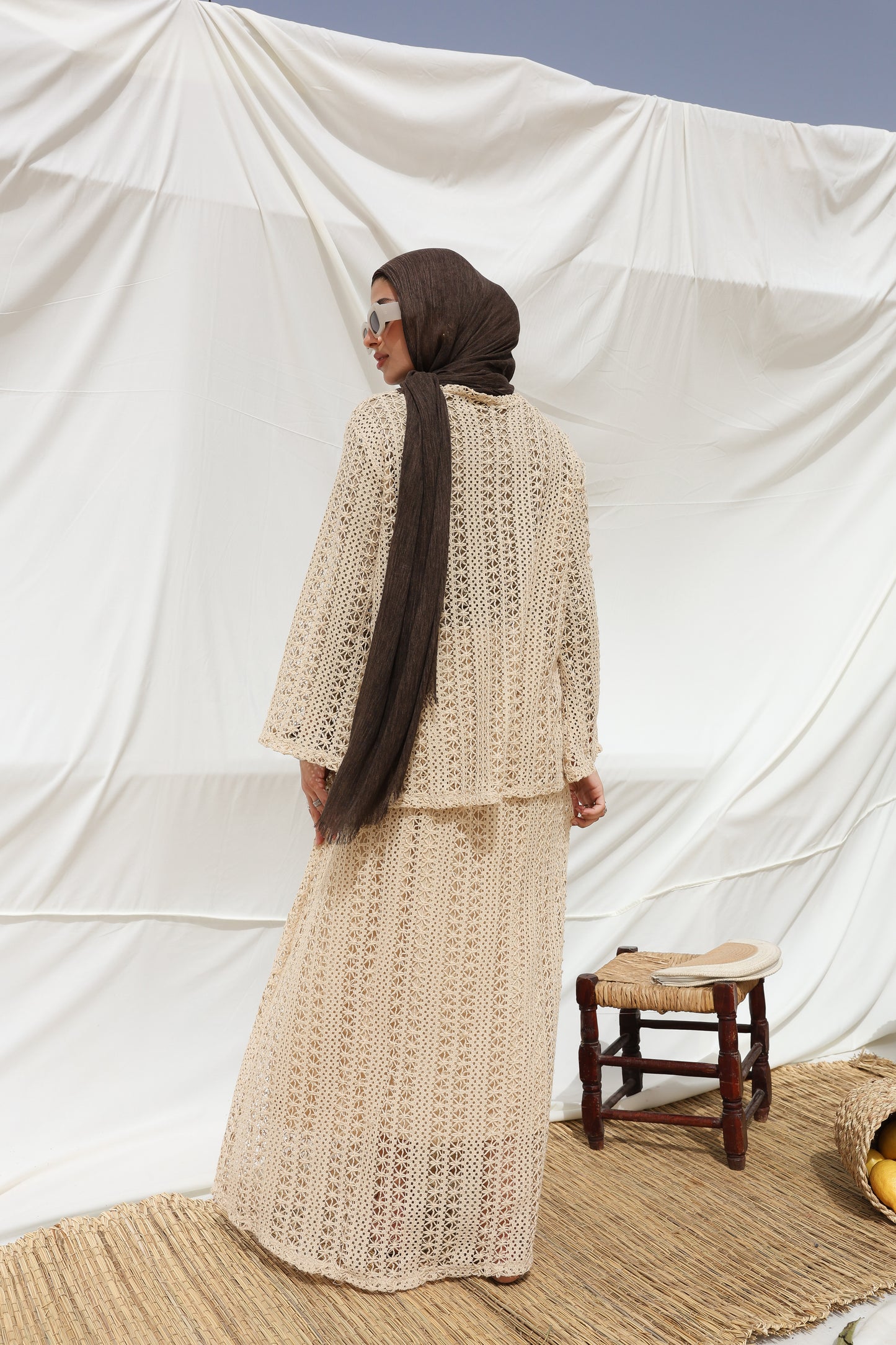Solary Skirt Crochet Set in Beige