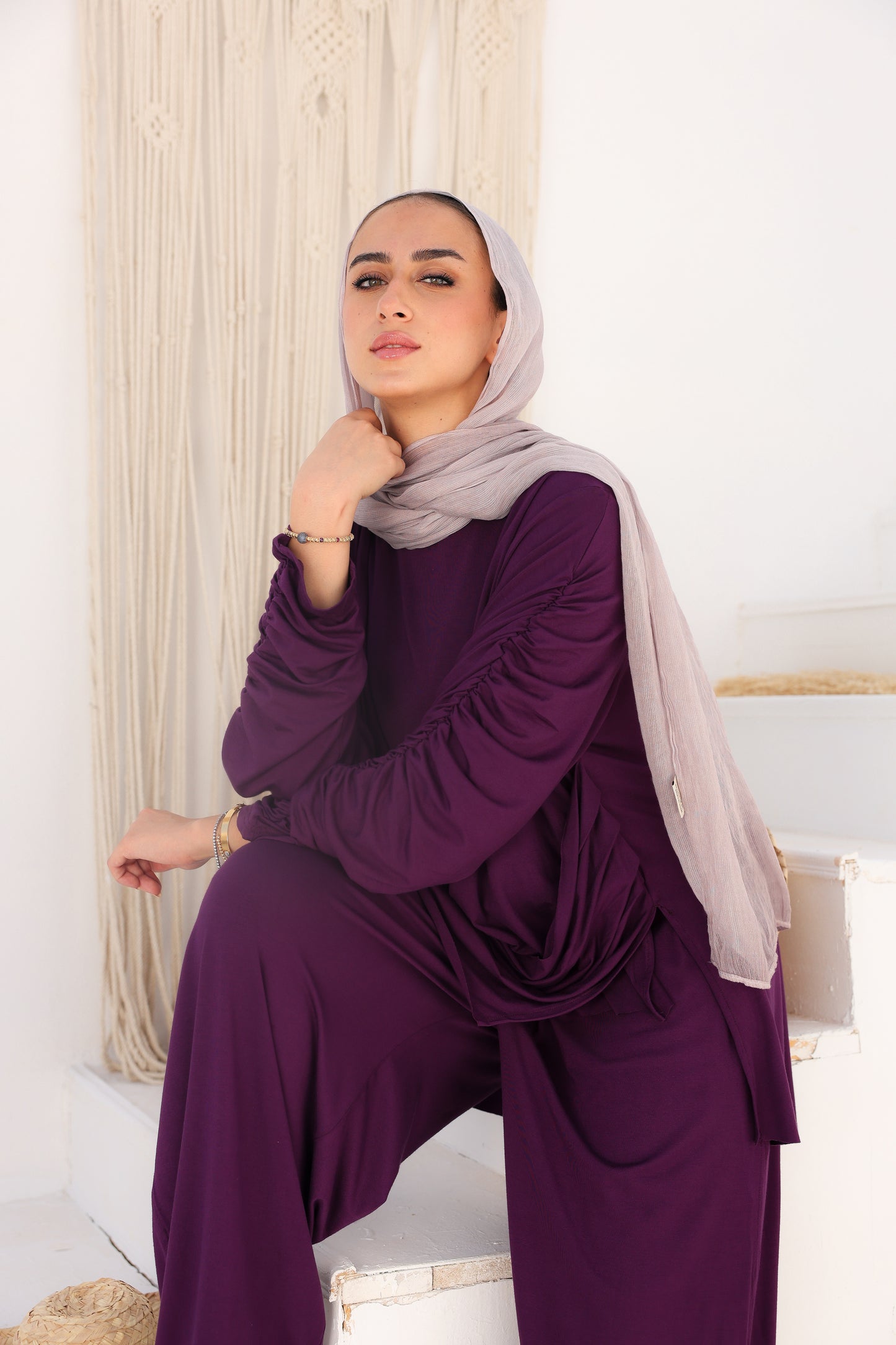 Side Drapeé Cotton Set in Purple