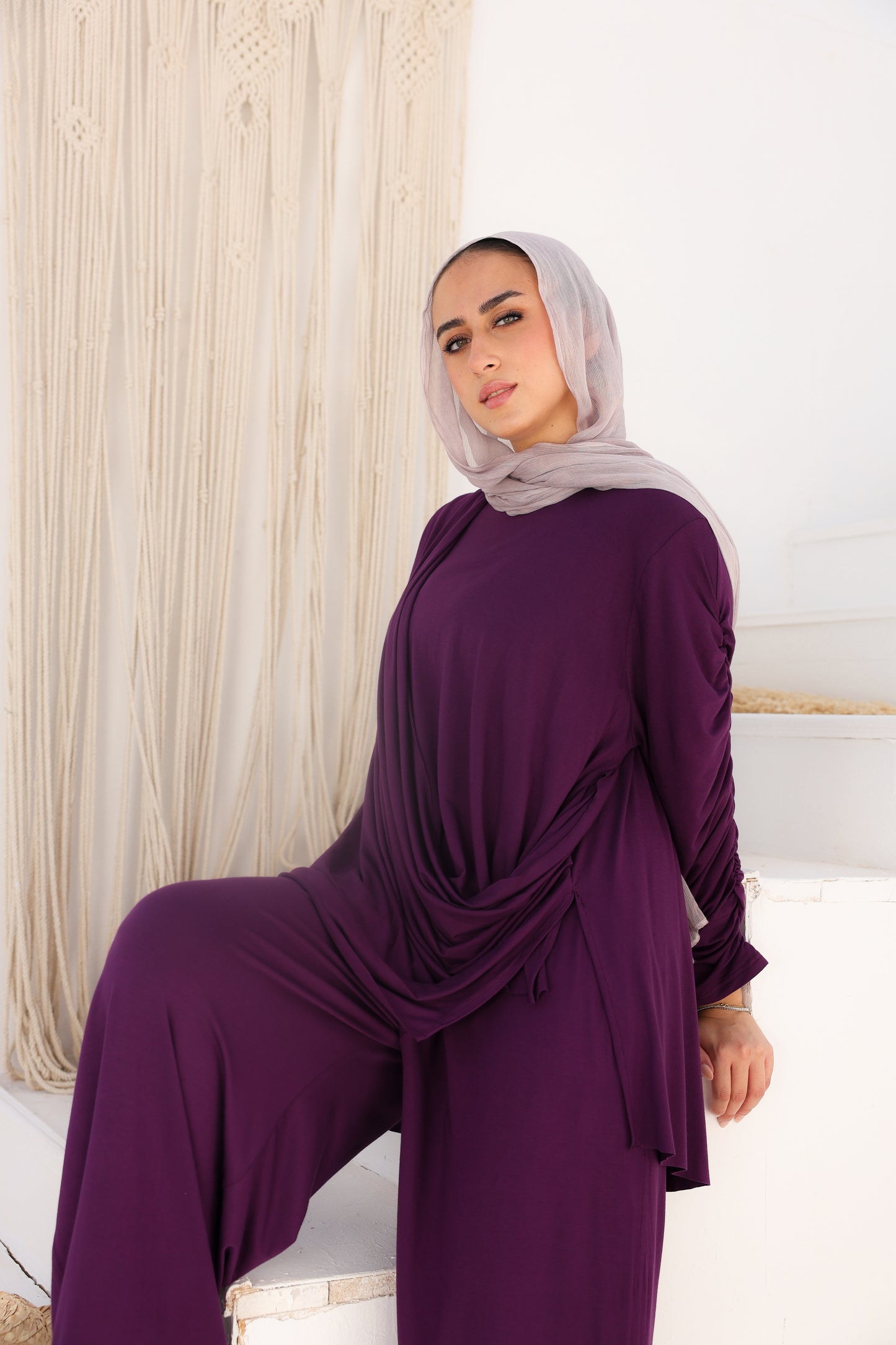 Side Drapeé Cotton Set in Purple