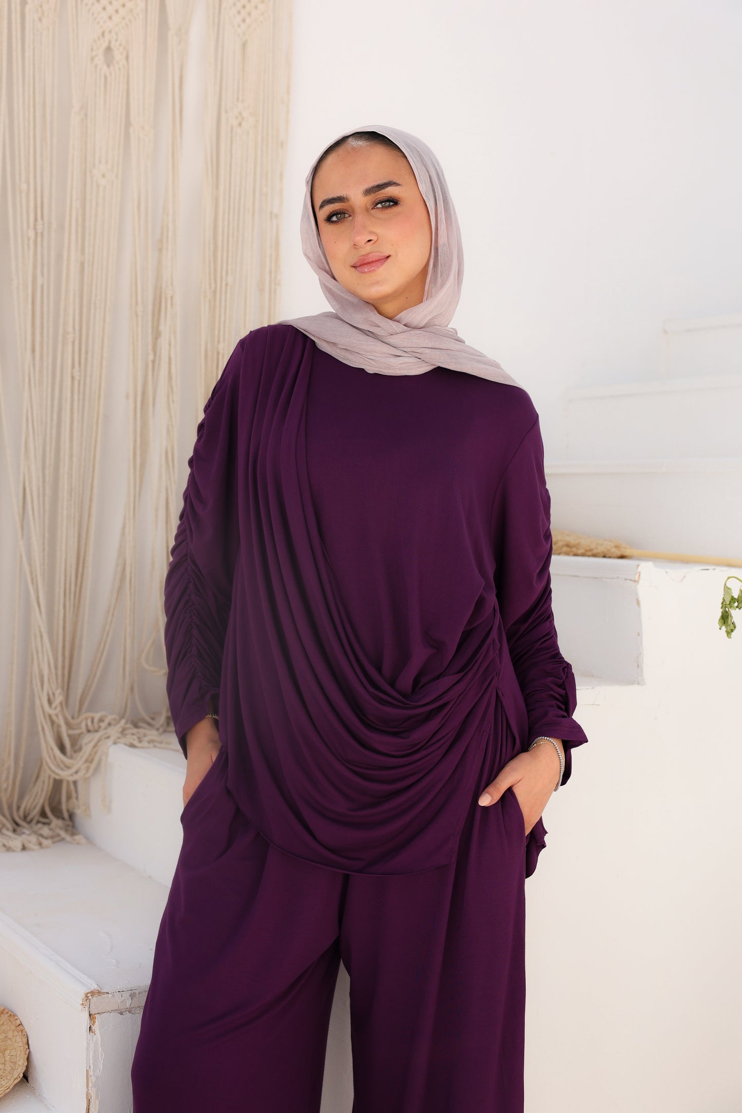 Side Drapeé Cotton Set in Purple