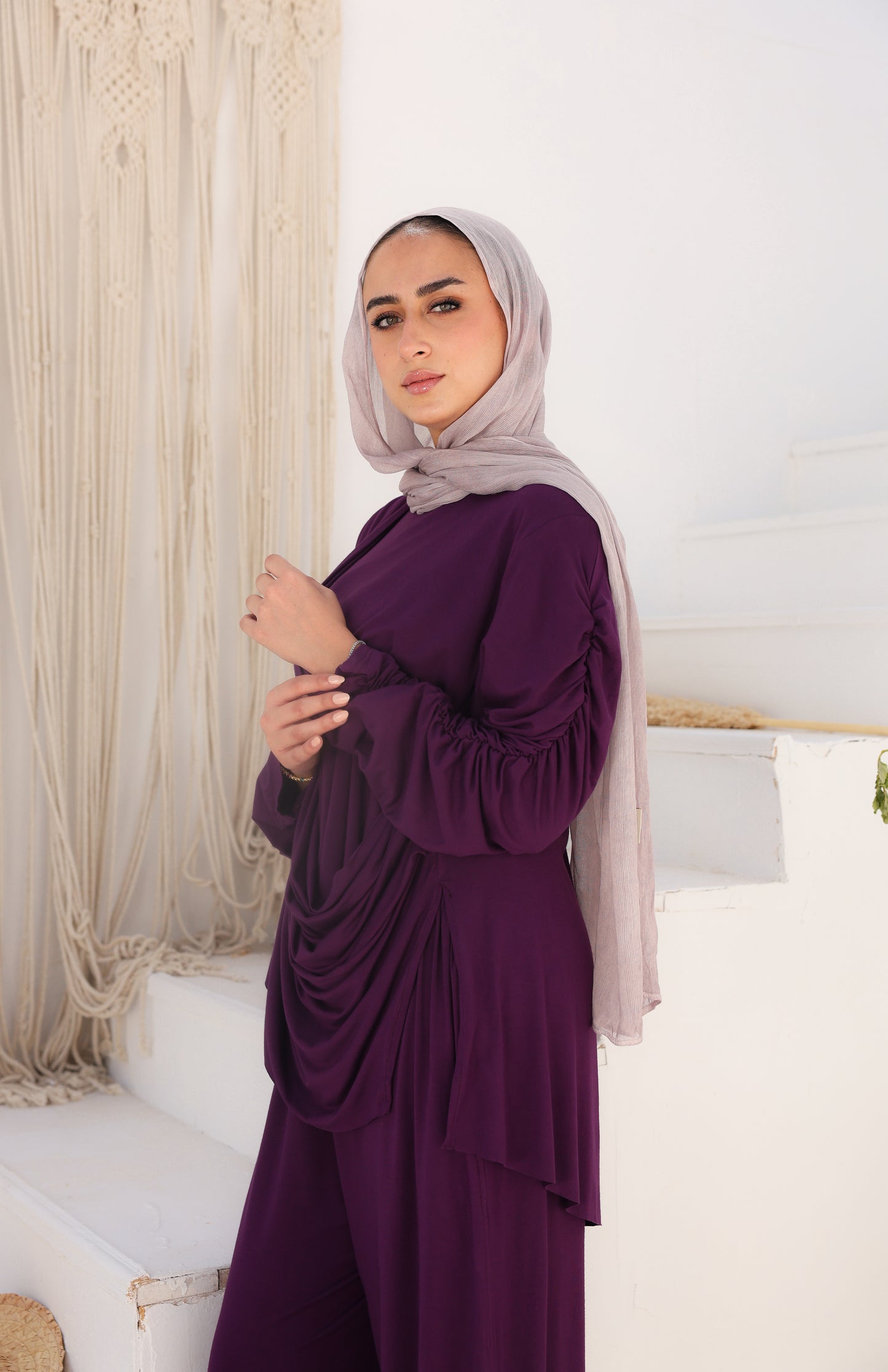 Side Drapeé Cotton Set in Purple