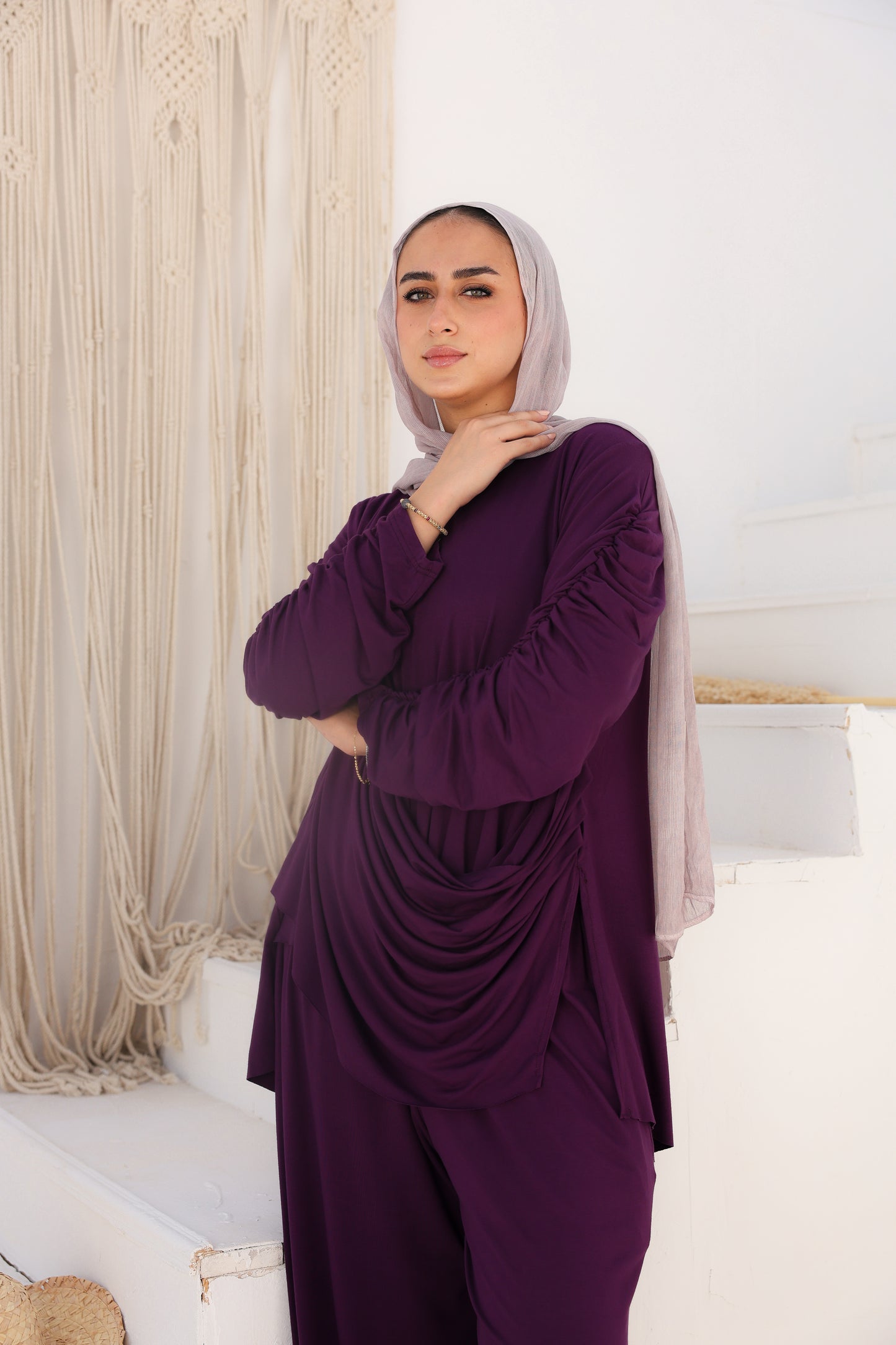 Side Drapeé Cotton Set in Purple