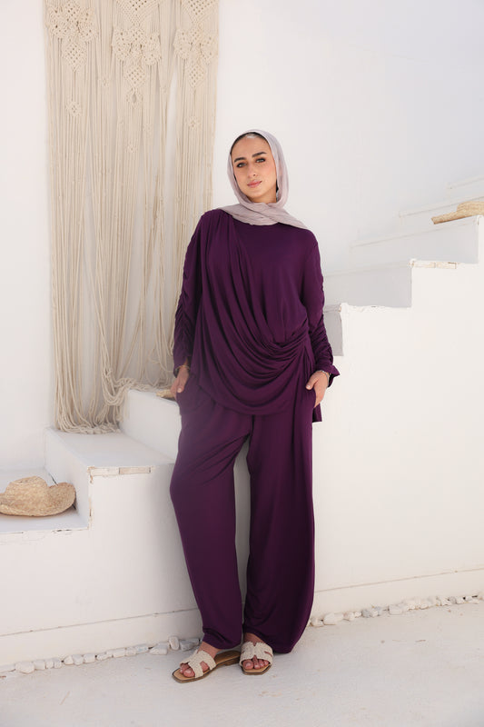 Side Drapeé Cotton Set in Purple