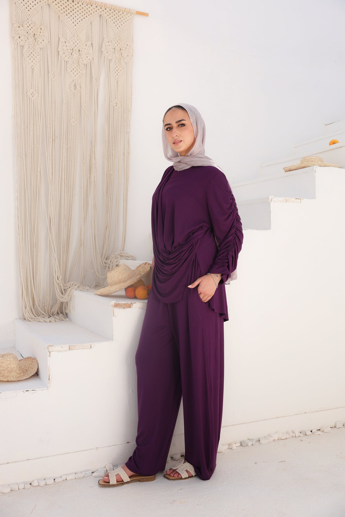 Side Drapeé Cotton Set in Purple