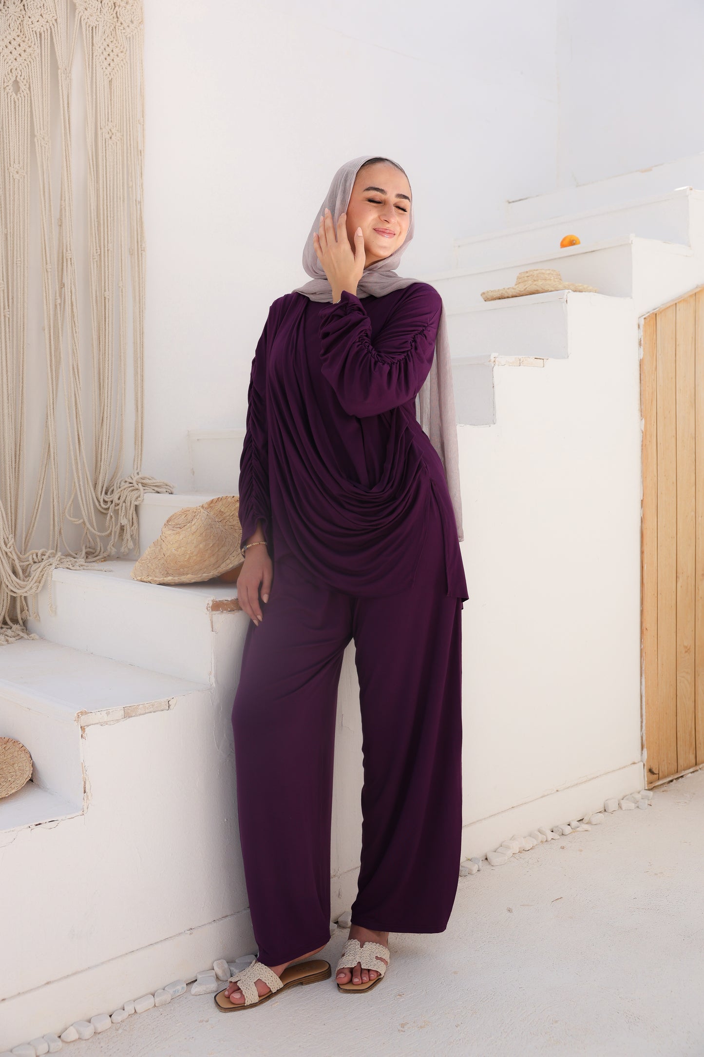Side Drapeé Cotton Set in Purple