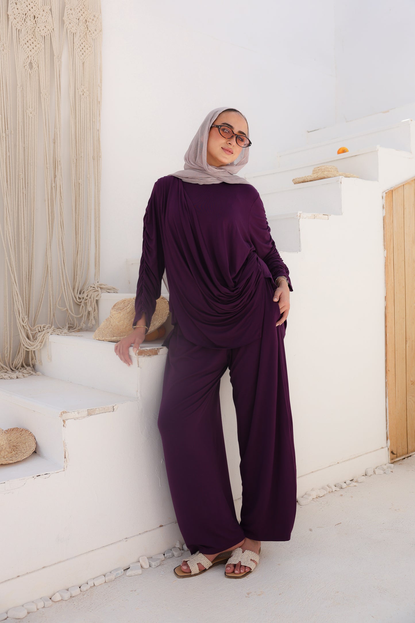 Side Drapeé Cotton Set in Purple