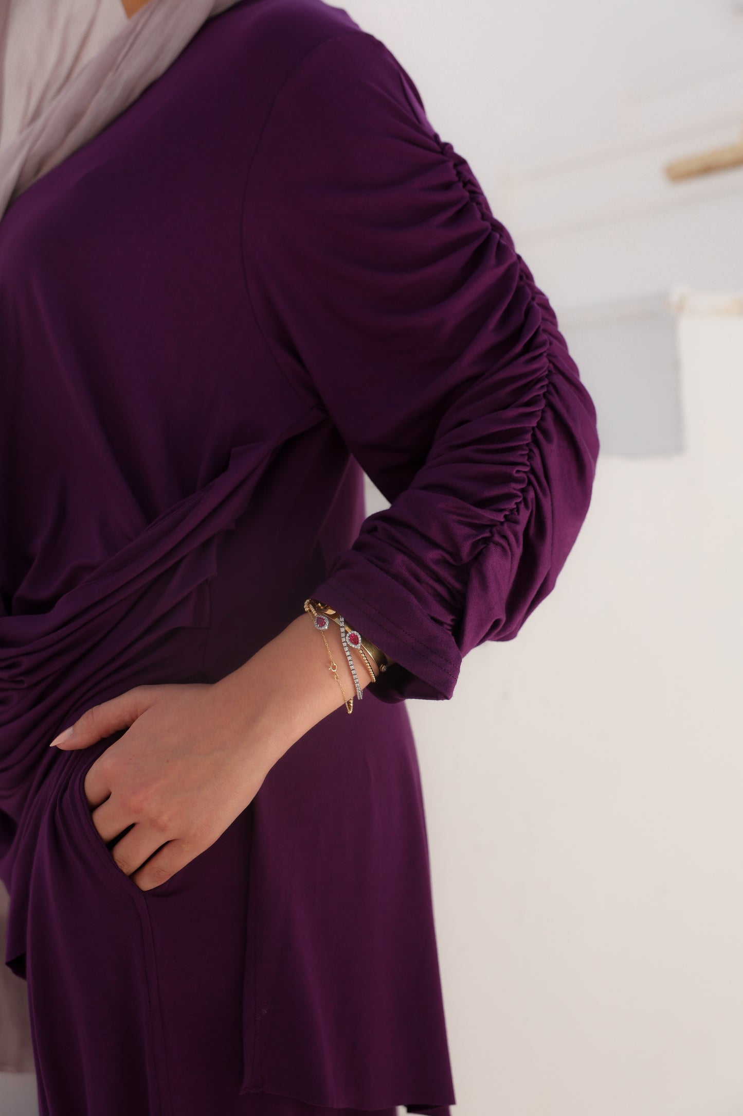 Side Drapeé Cotton Set in Purple