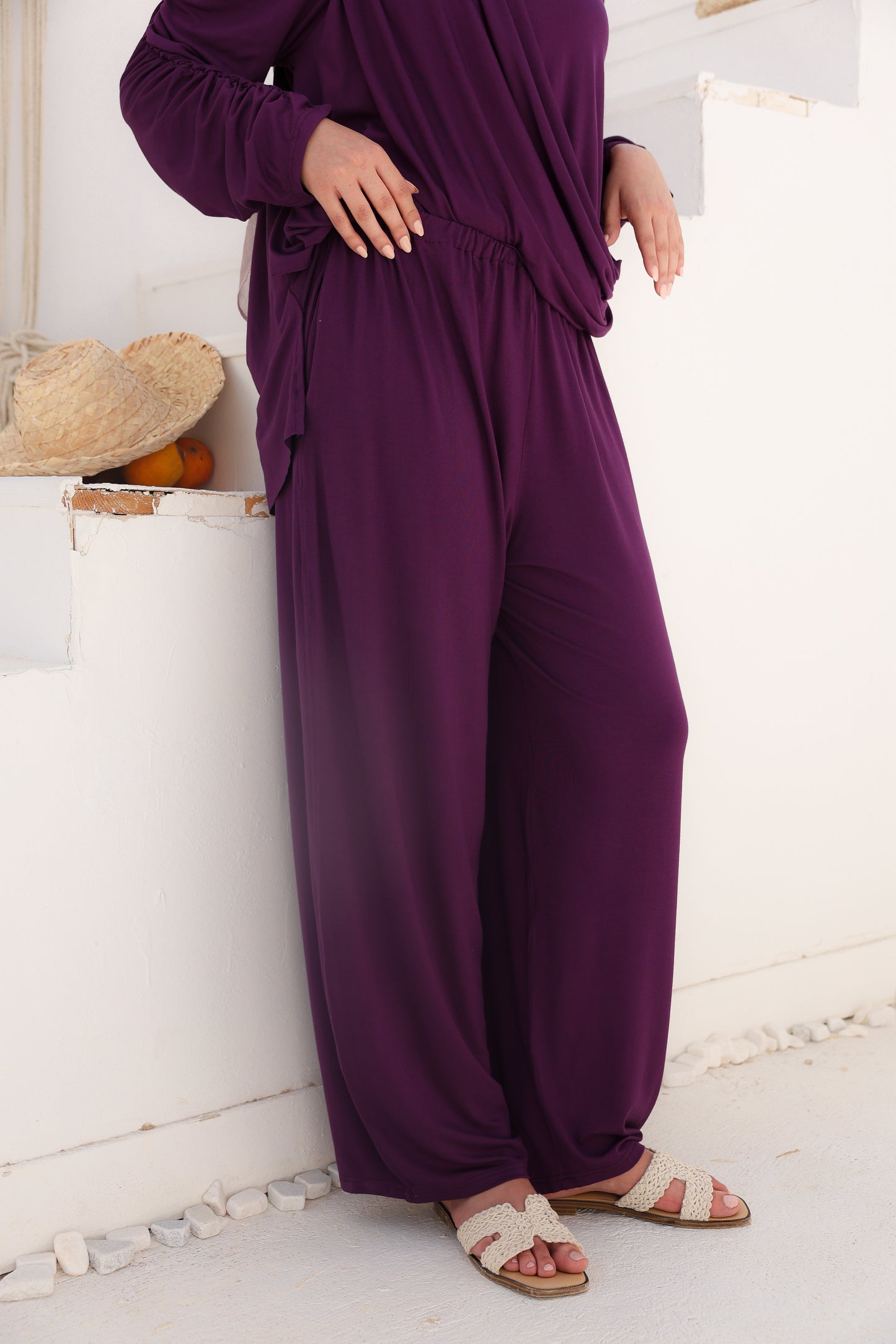 Side Drapeé Cotton Set in Purple