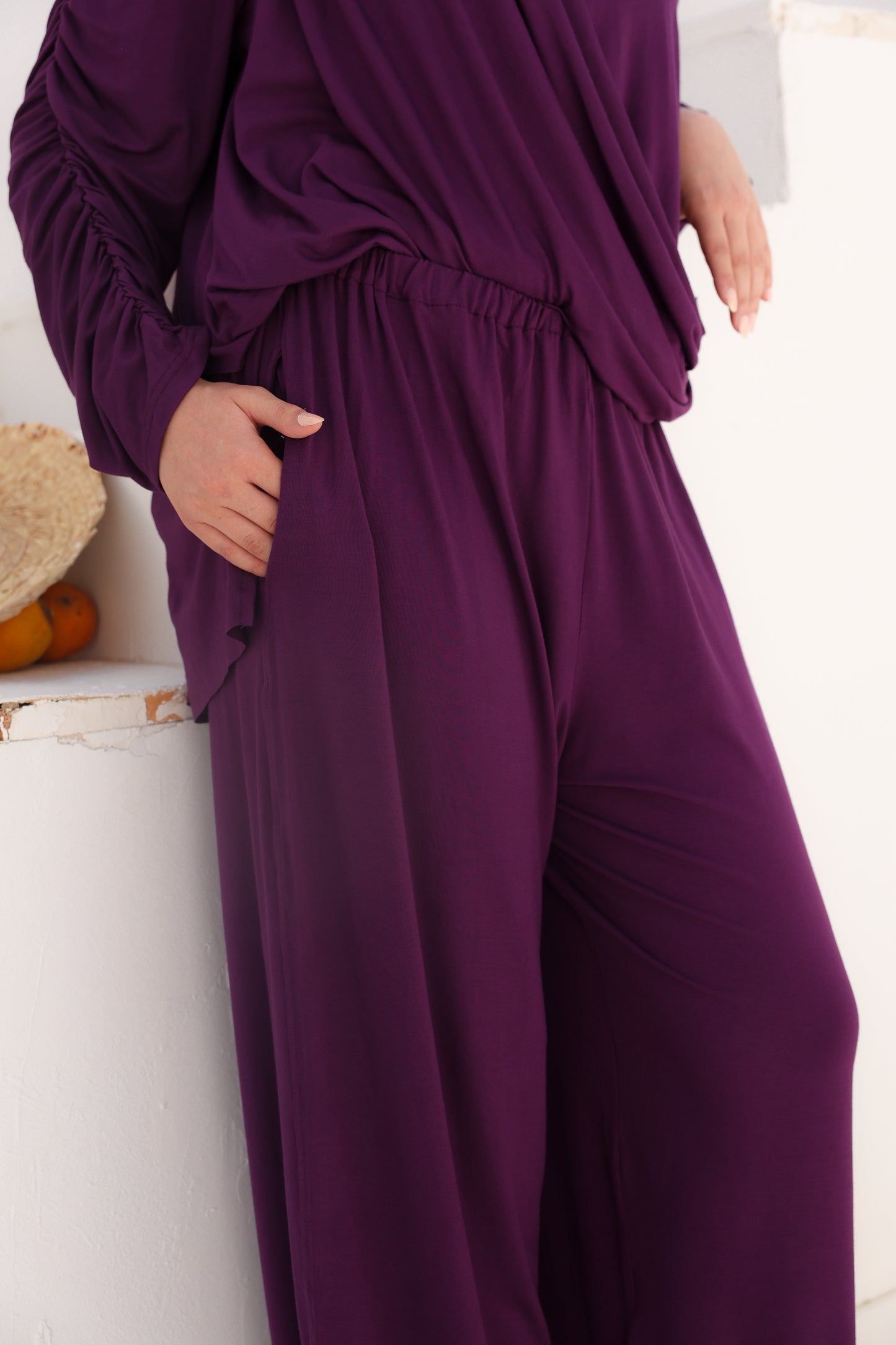 Side Drapeé Cotton Set in Purple