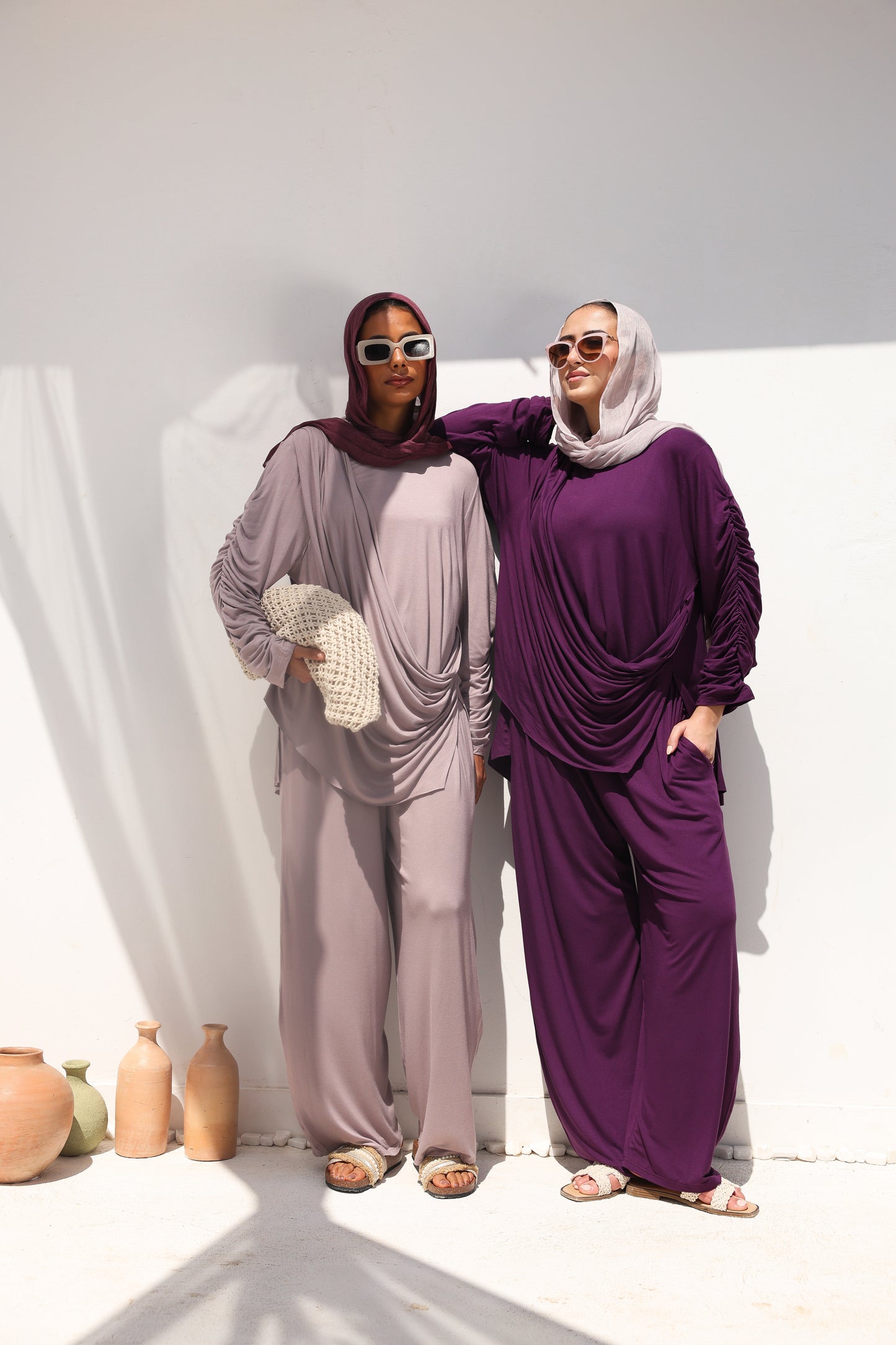 Side Drapeé Cotton Set in Purple