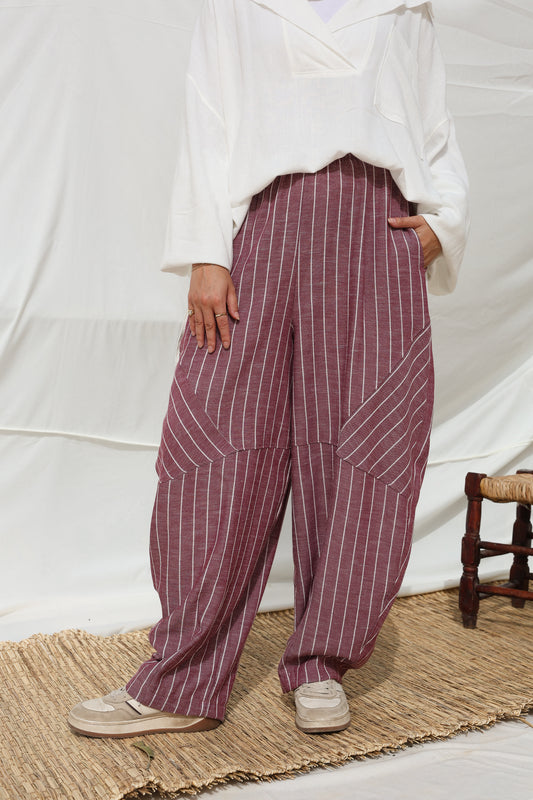 Stripes Barrel-leg Pants in Berry