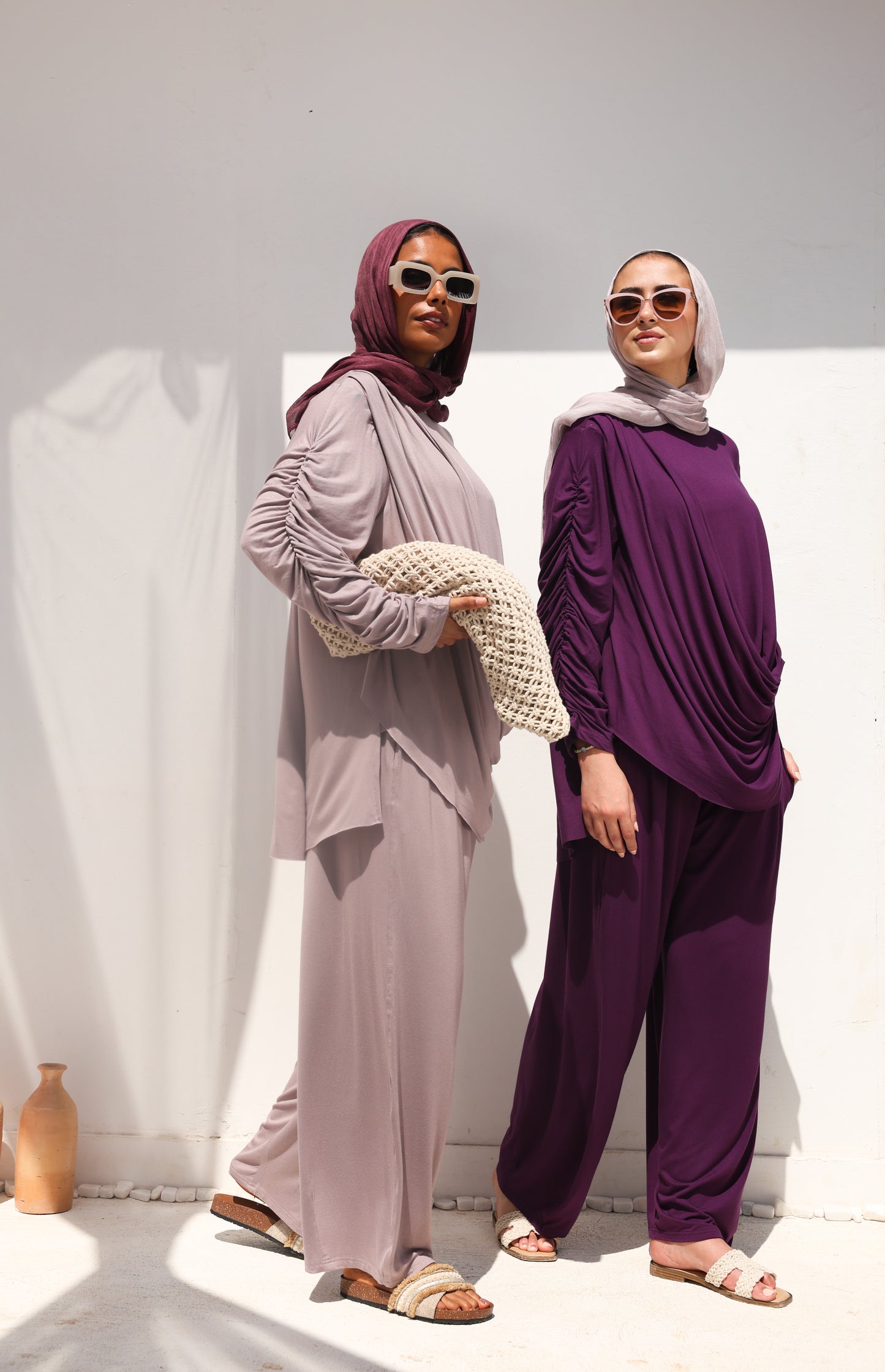 Side Drapeé Cotton Set in Purple