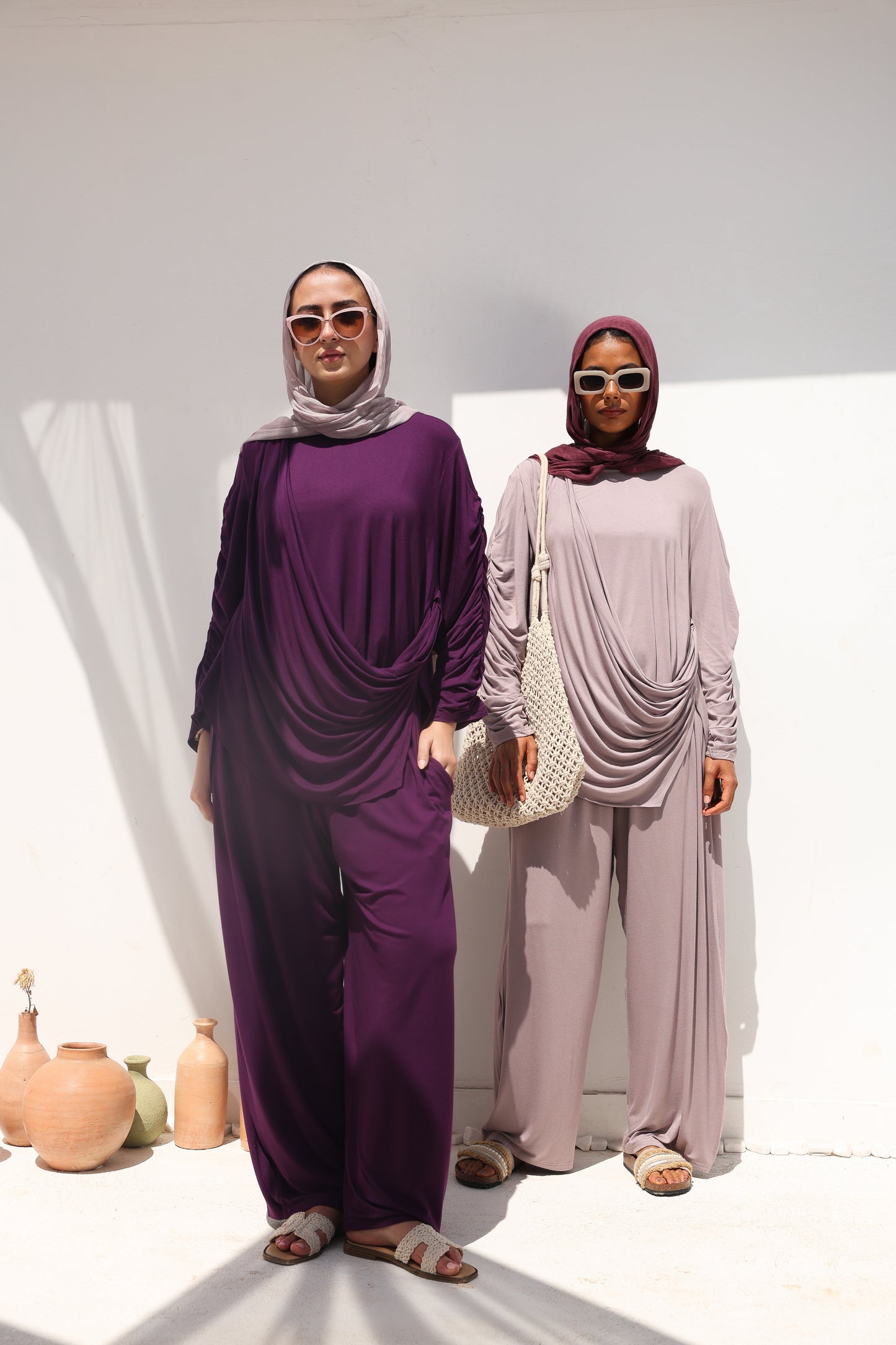 Side Drapeé Cotton Set in Purple