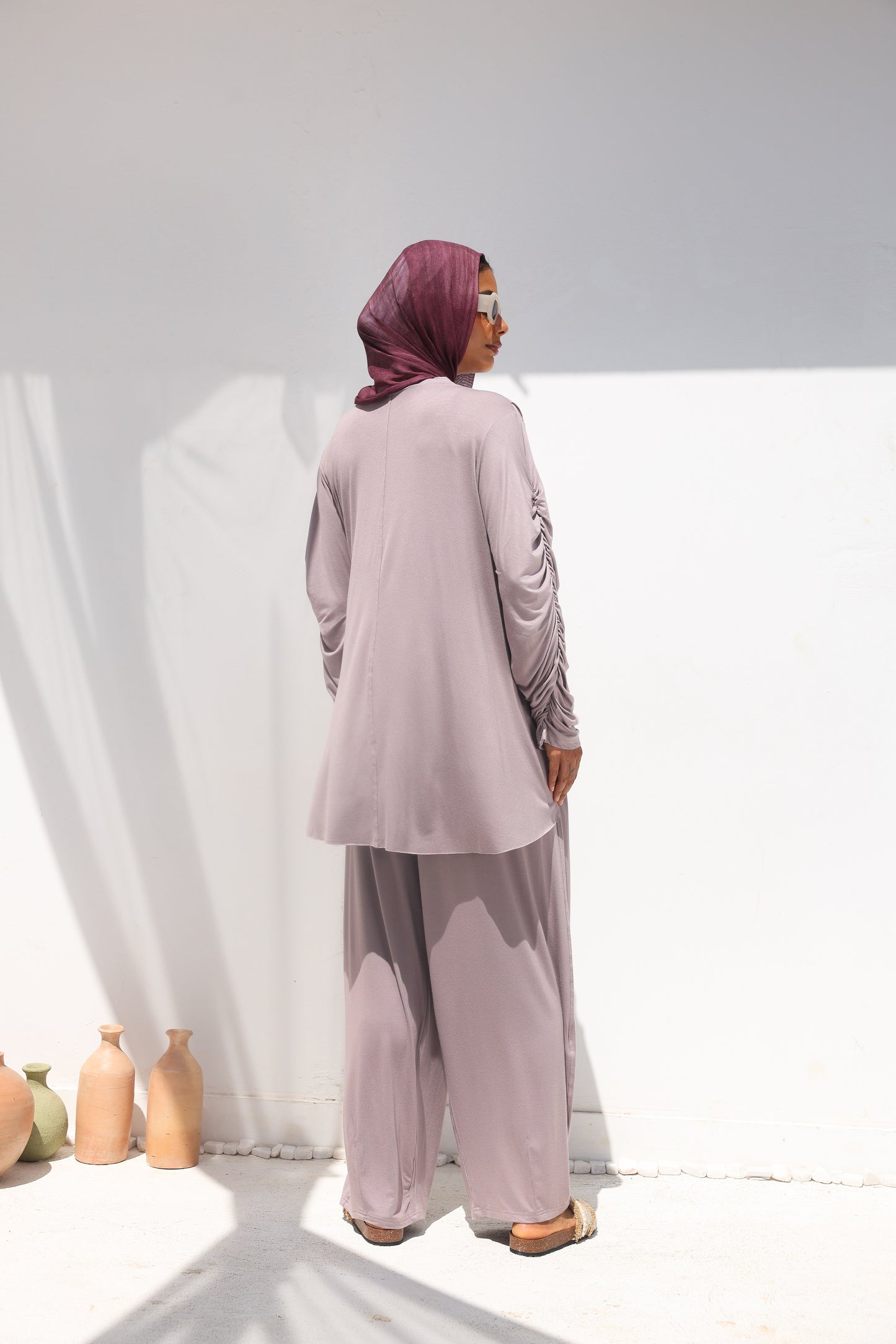 Side Drapeé Cotton Set in Taupe