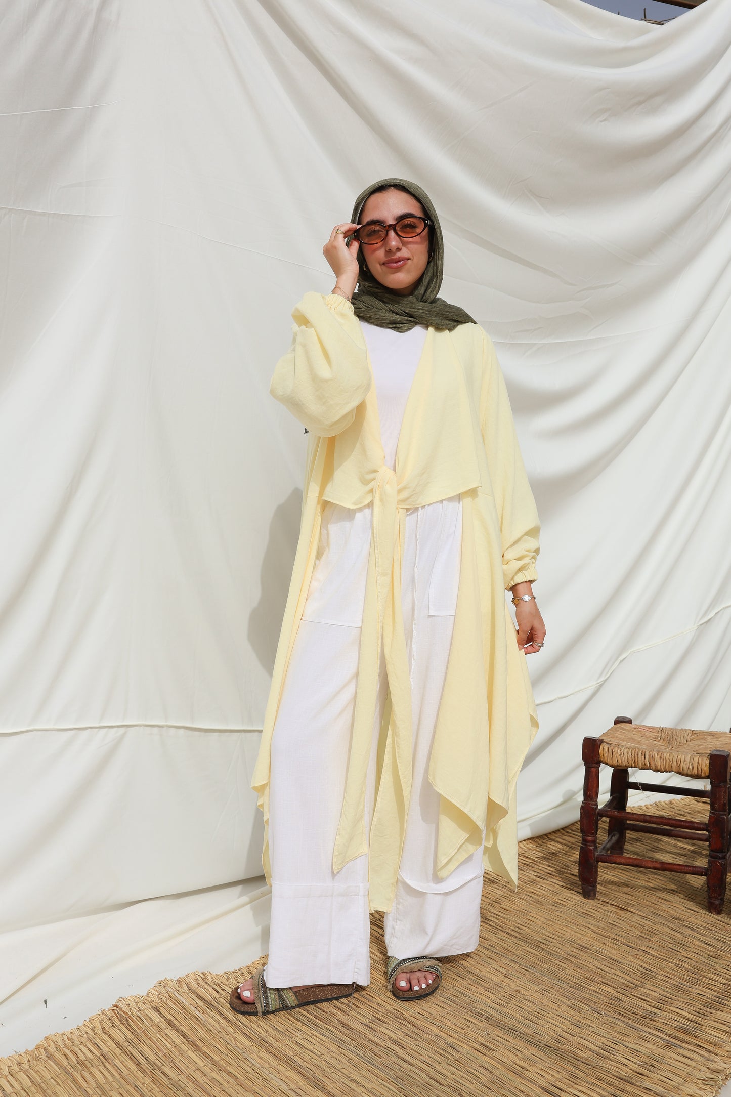 The Infinity Multiway Linen Cardigan in Butter Yellow