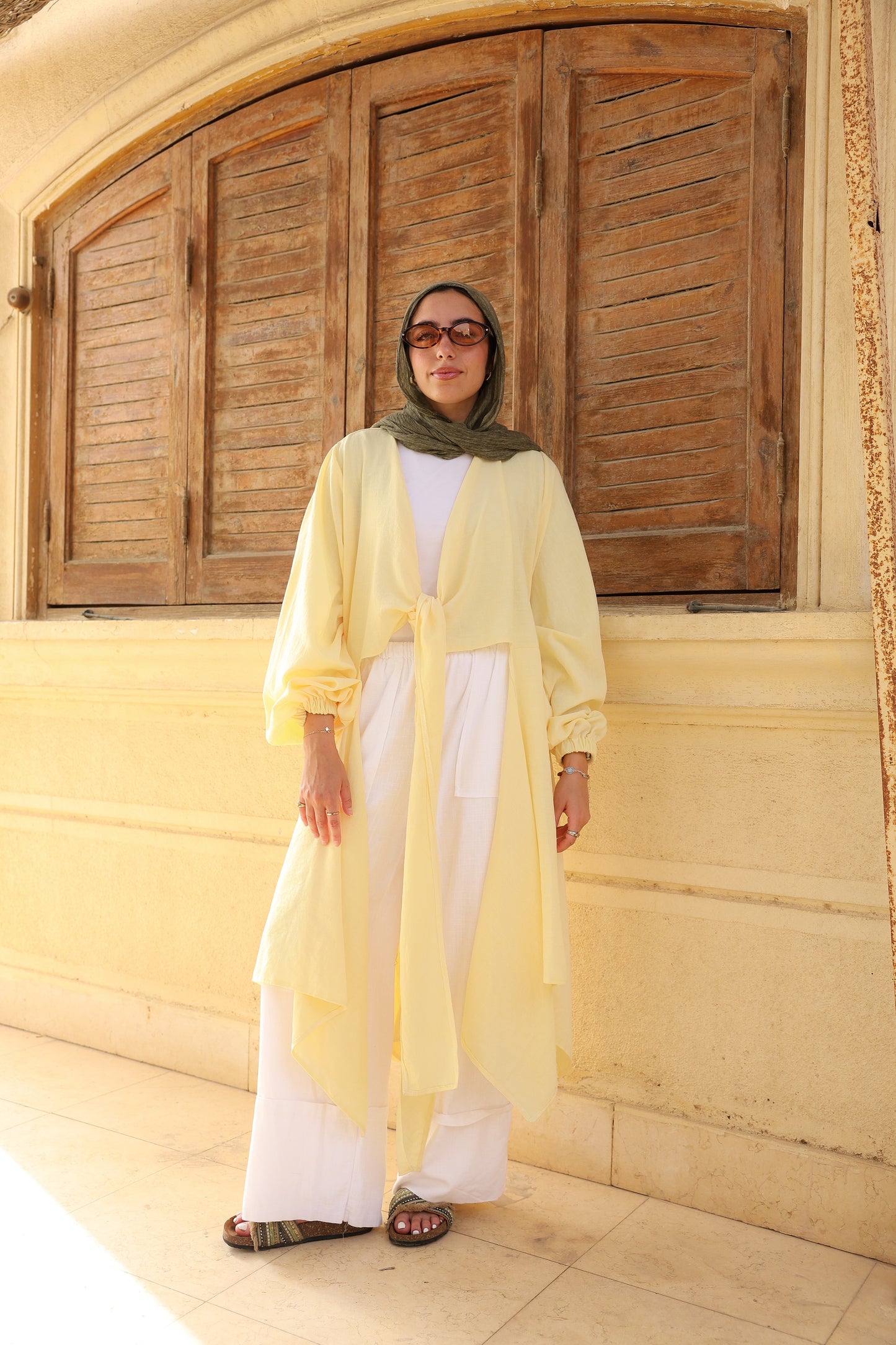 The Infinity Multiway Linen Cardigan in Butter Yellow