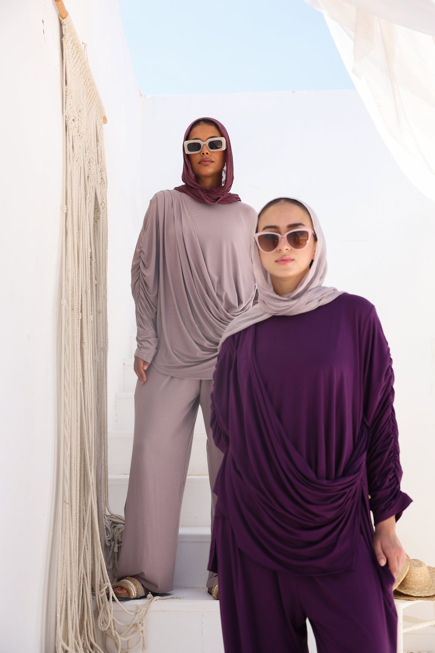 Side Drapeé Cotton Set in Taupe
