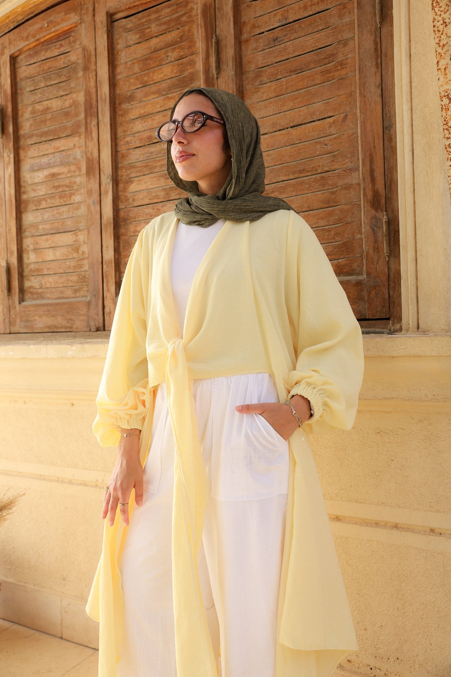 The Infinity Multiway Linen Cardigan in Butter Yellow
