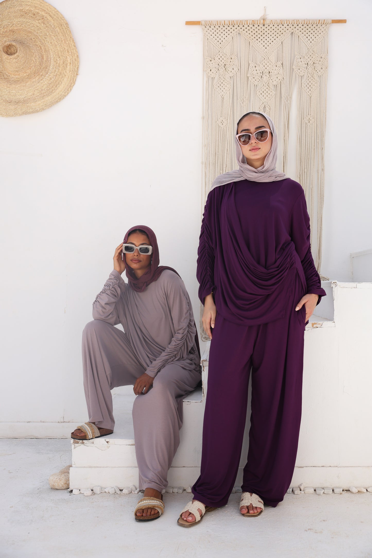 Side Drapeé Cotton Set in Taupe