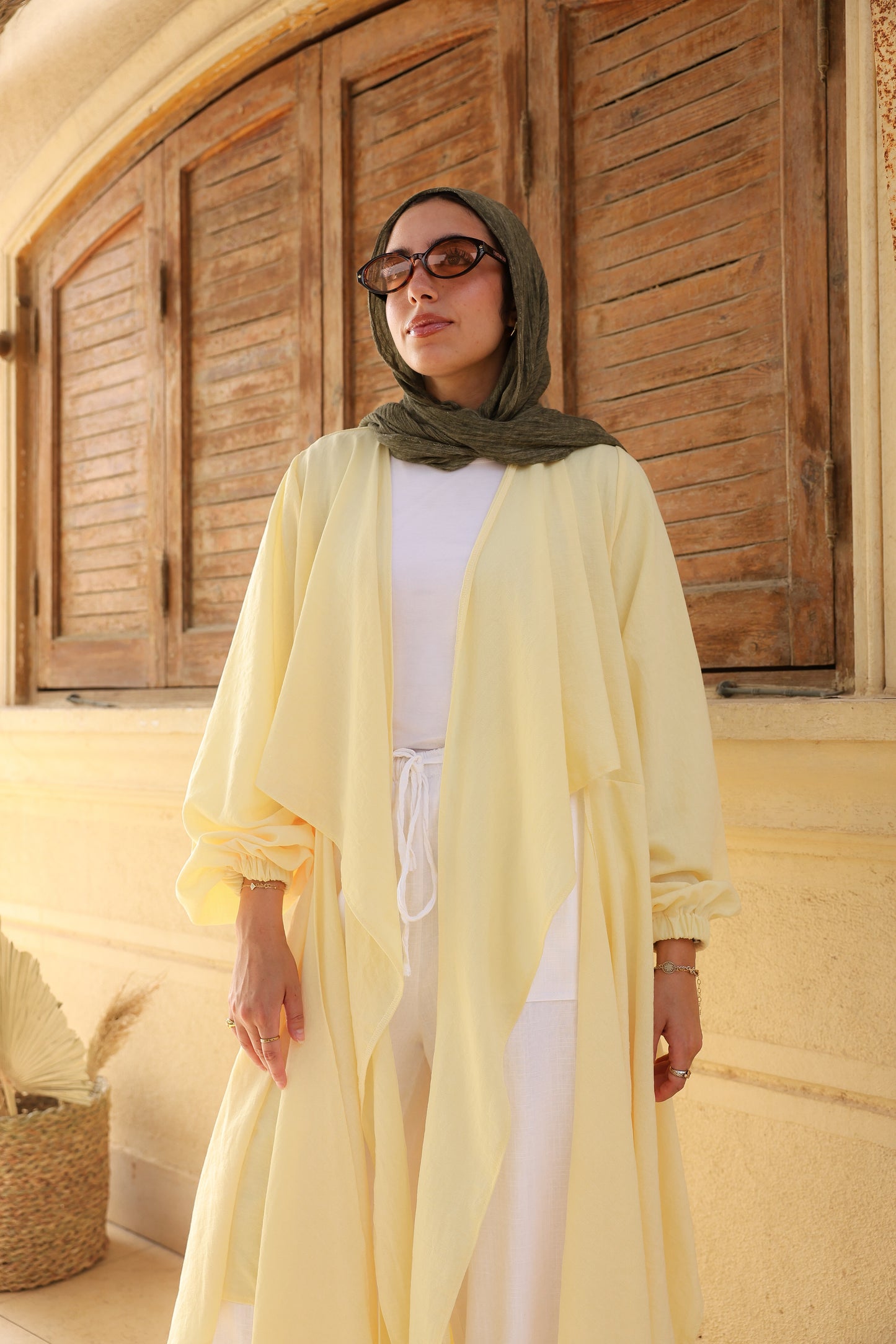 The Infinity Multiway Linen Cardigan in Butter Yellow