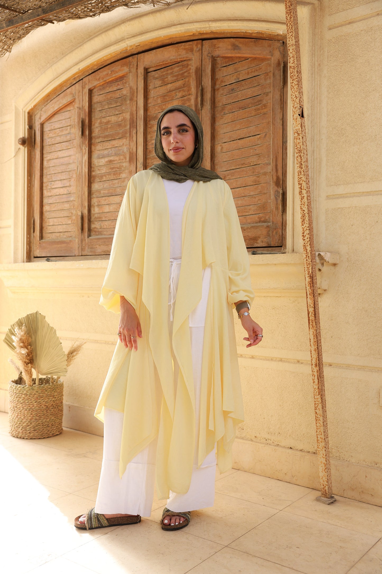 The Infinity Multiway Linen Cardigan in Butter Yellow