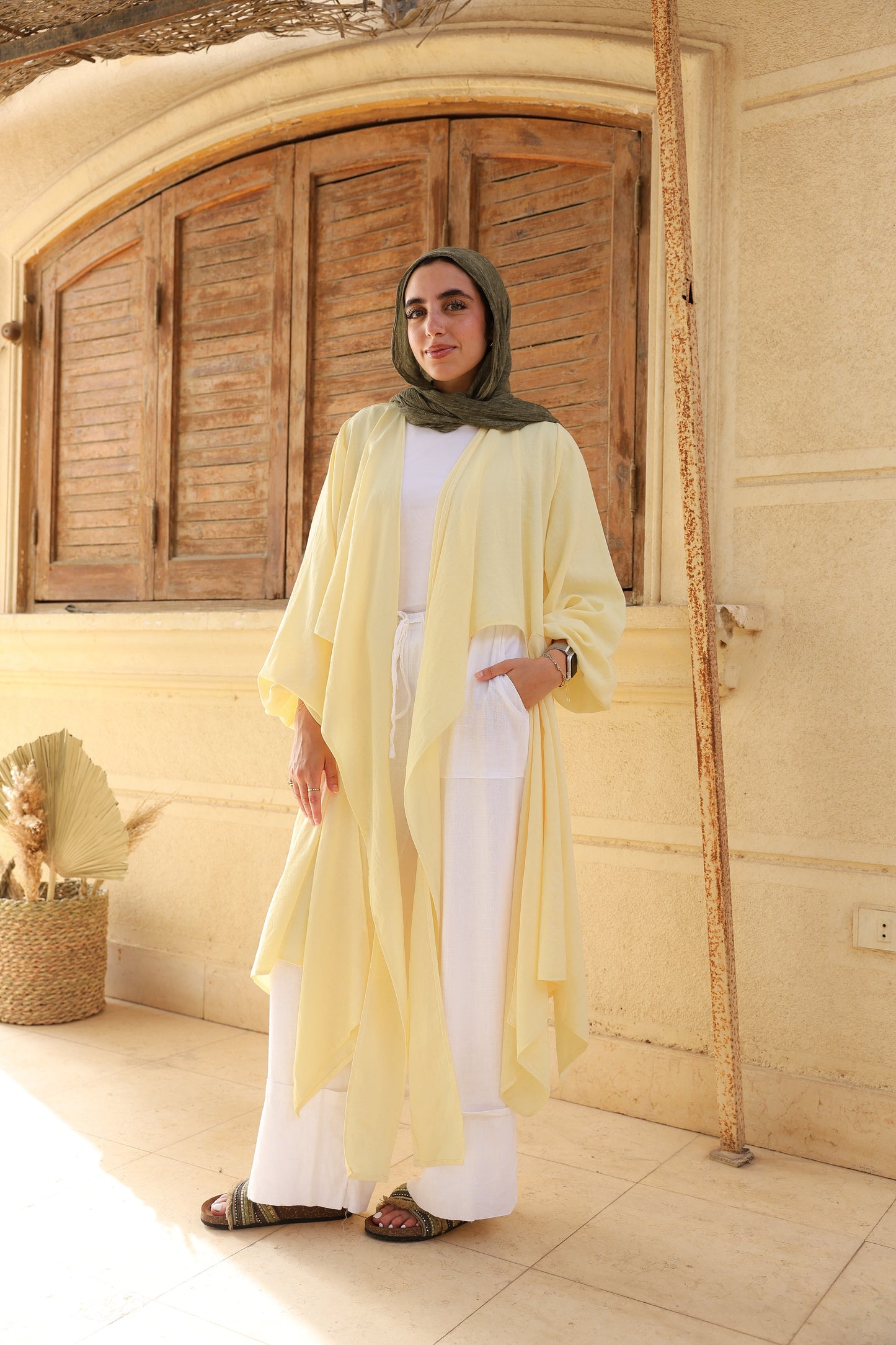 The Infinity Multiway Linen Cardigan in Butter Yellow