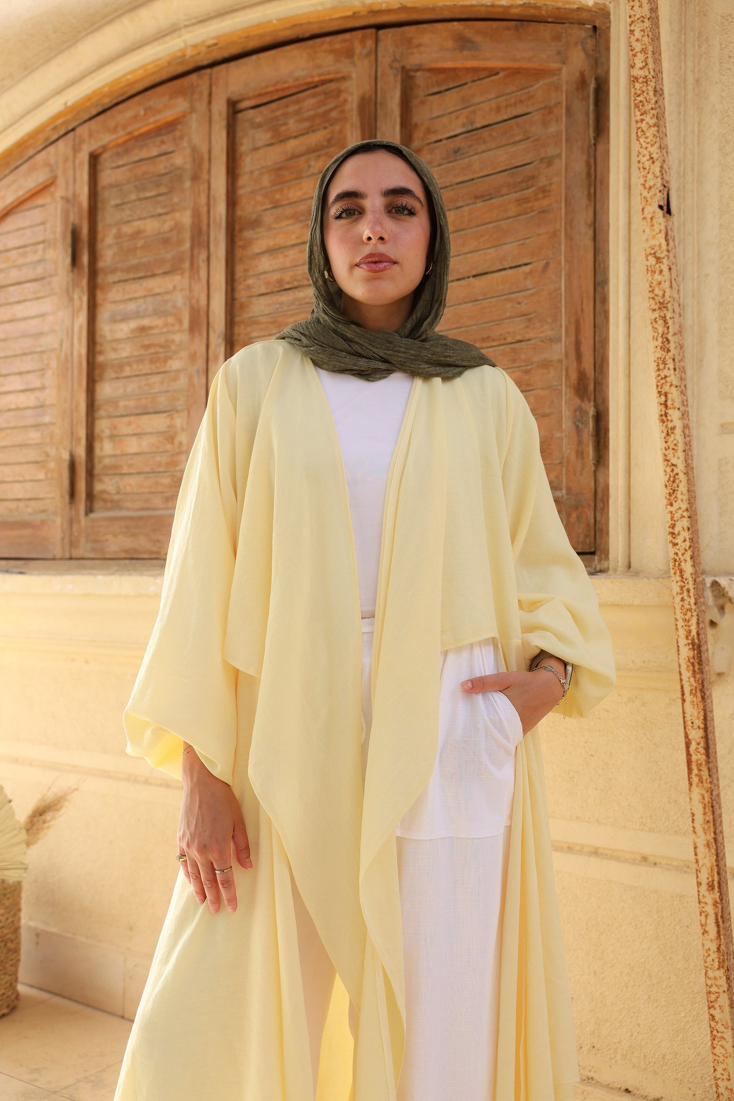 The Infinity Multiway Linen Cardigan in Butter Yellow