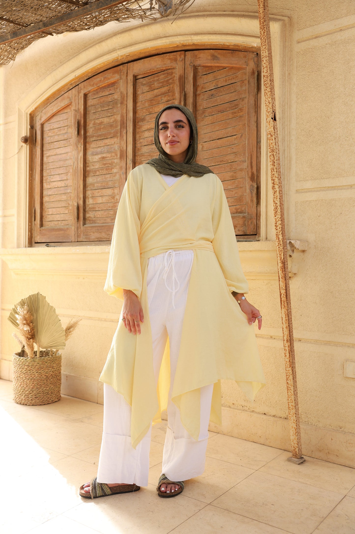 The Infinity Multiway Linen Cardigan in Butter Yellow
